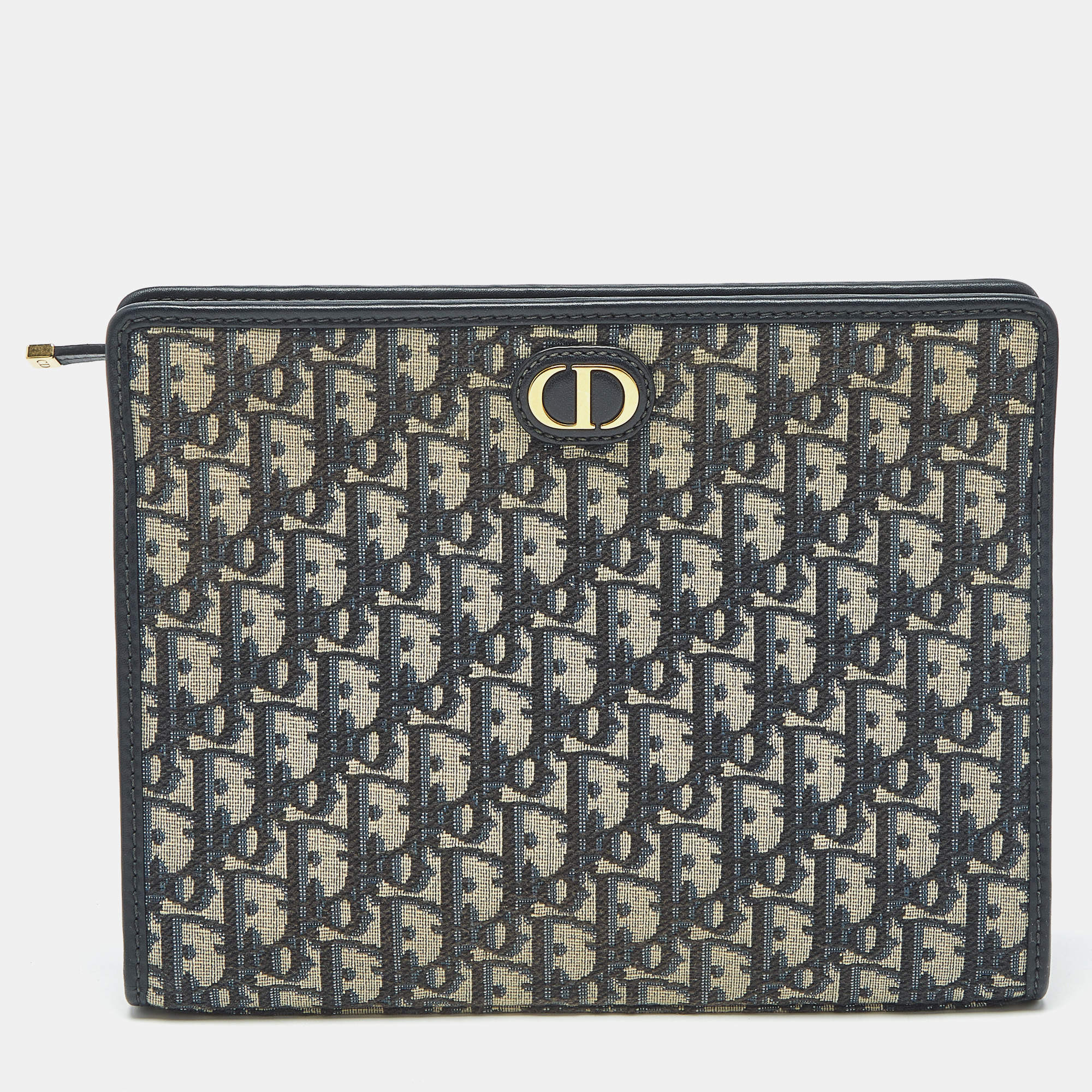 Pre Owned Dior Navy Blue Oblique Canvas 30 Montaigne Pouch