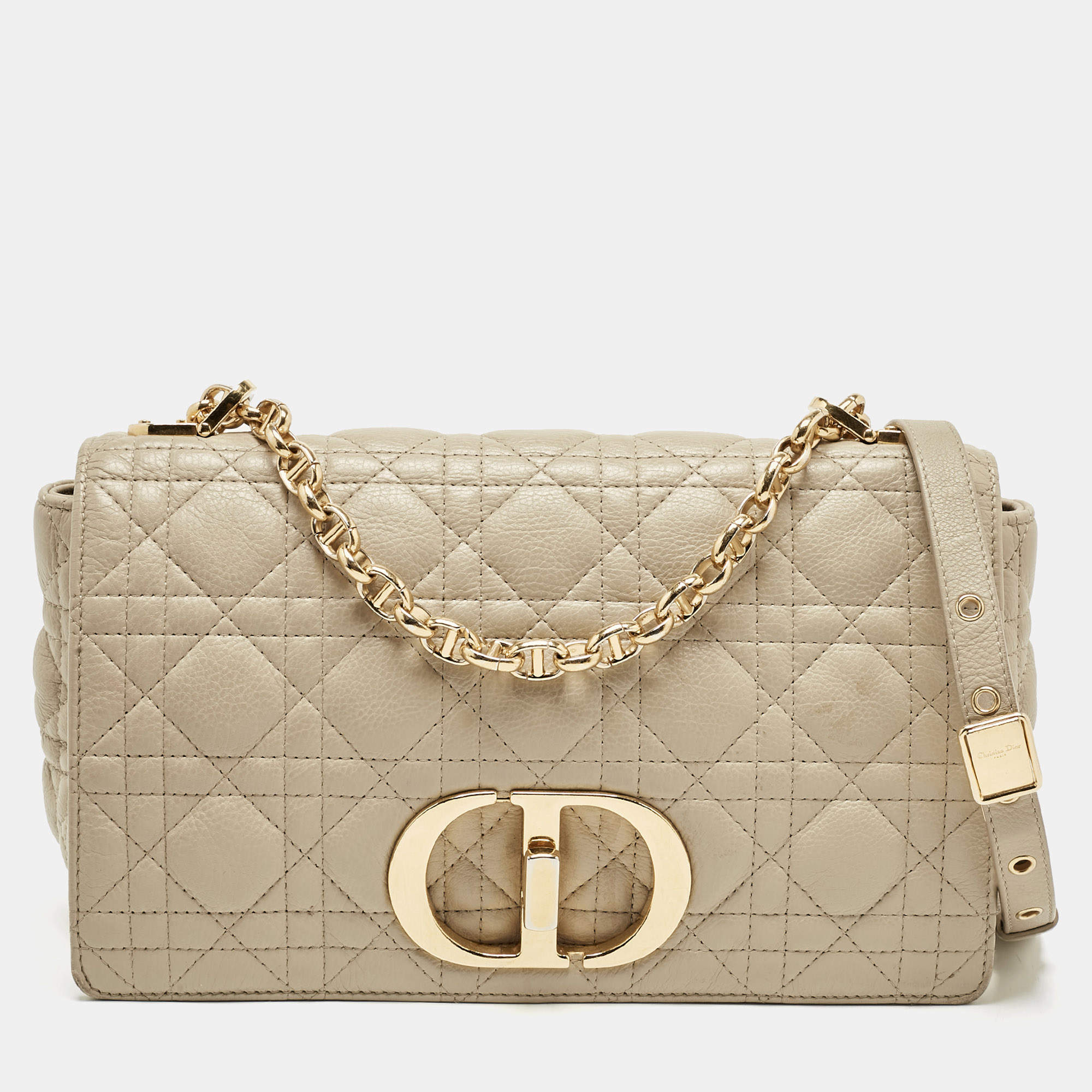Pre Owned Dior Beige Cannage Leather Medium Caro Shoulder Bag
