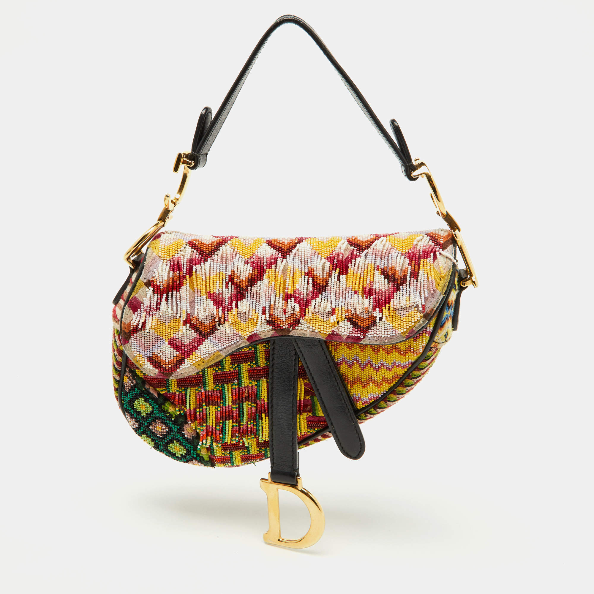 Pre Owned حقيبة ديو سجلي صغيرة ملوّنة من الخرز والجلد