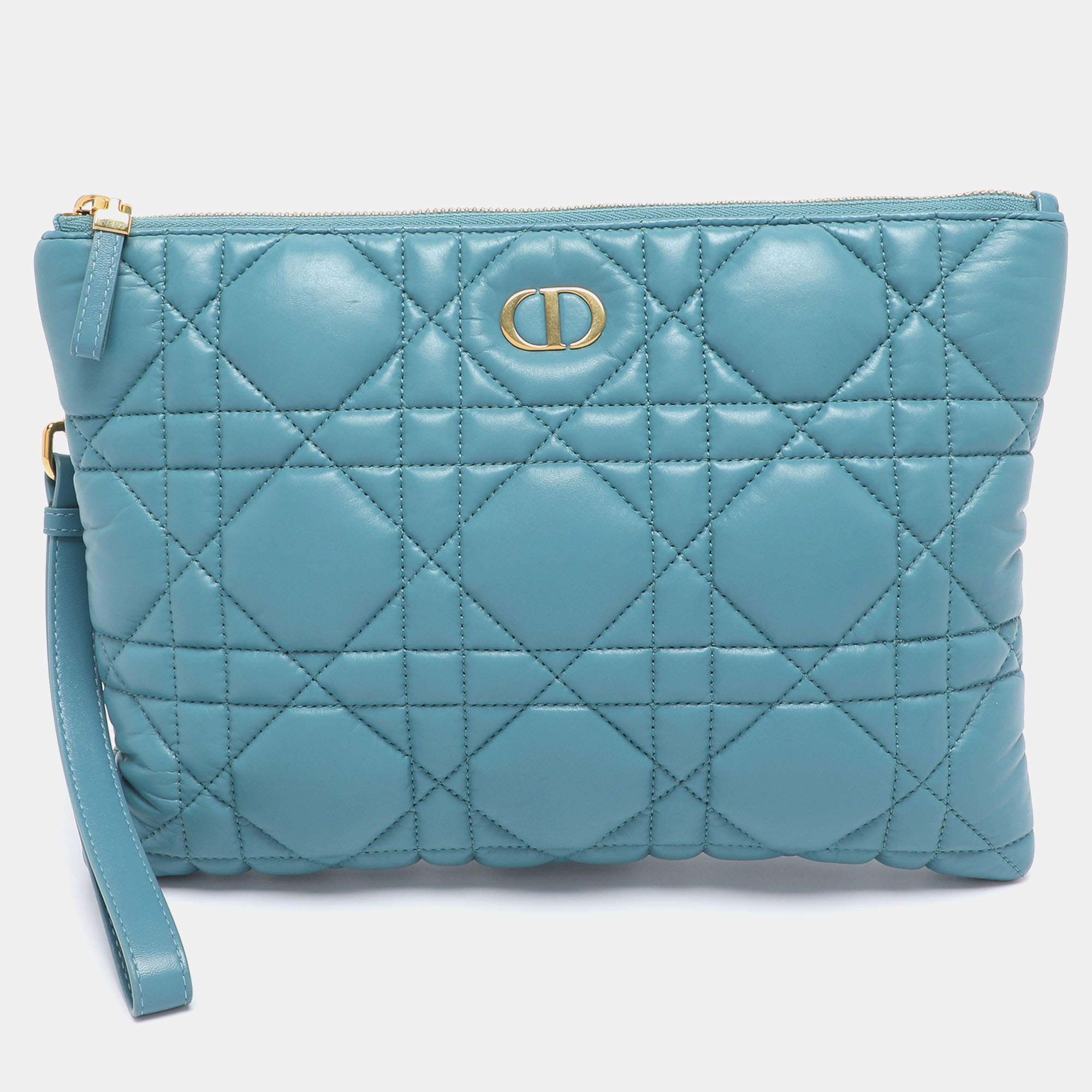 Pre Owned Dior Light Blue Cannage Leather Caro Pouch Clutch