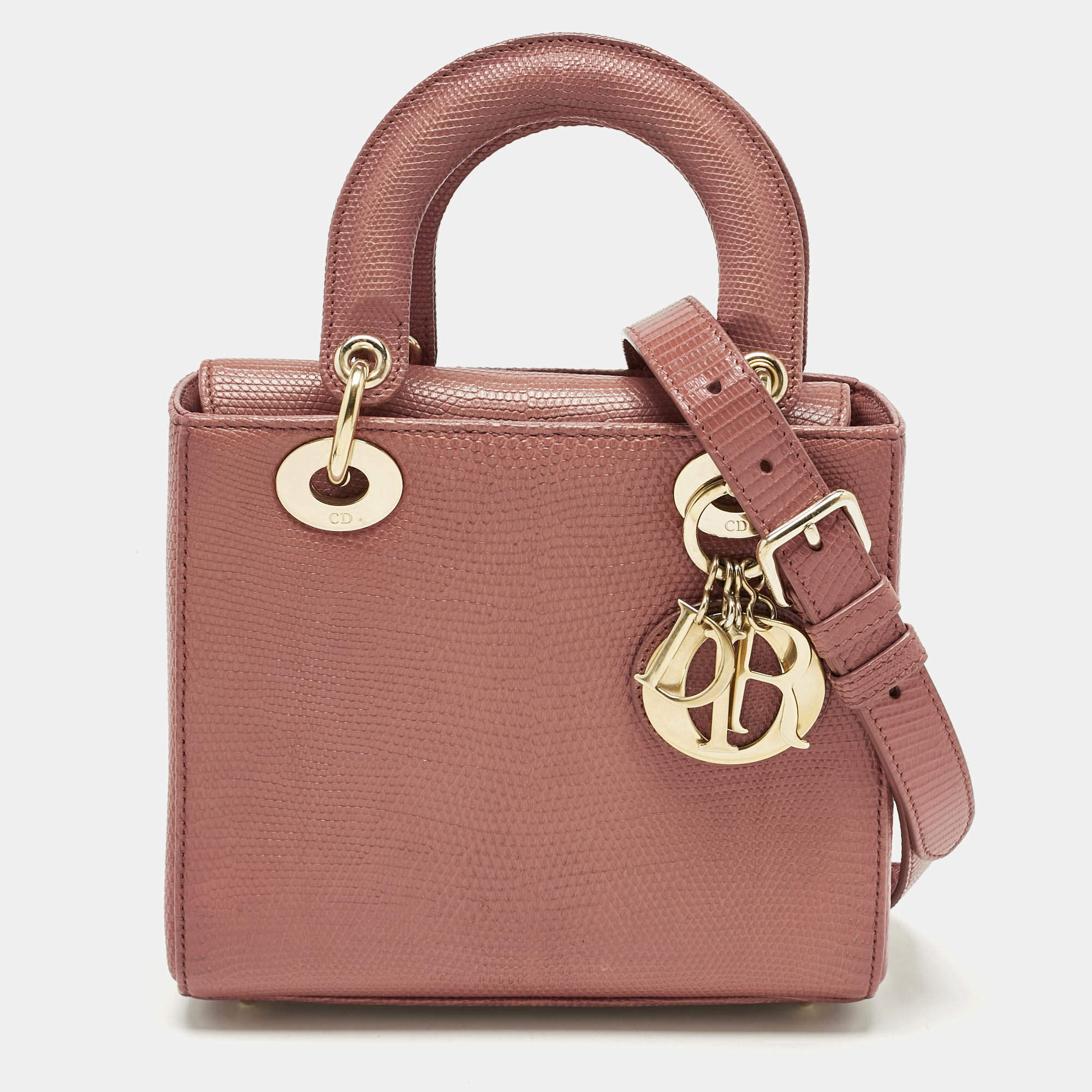 Pre Owned Dior Red Lizard Small Lady Dior Tote