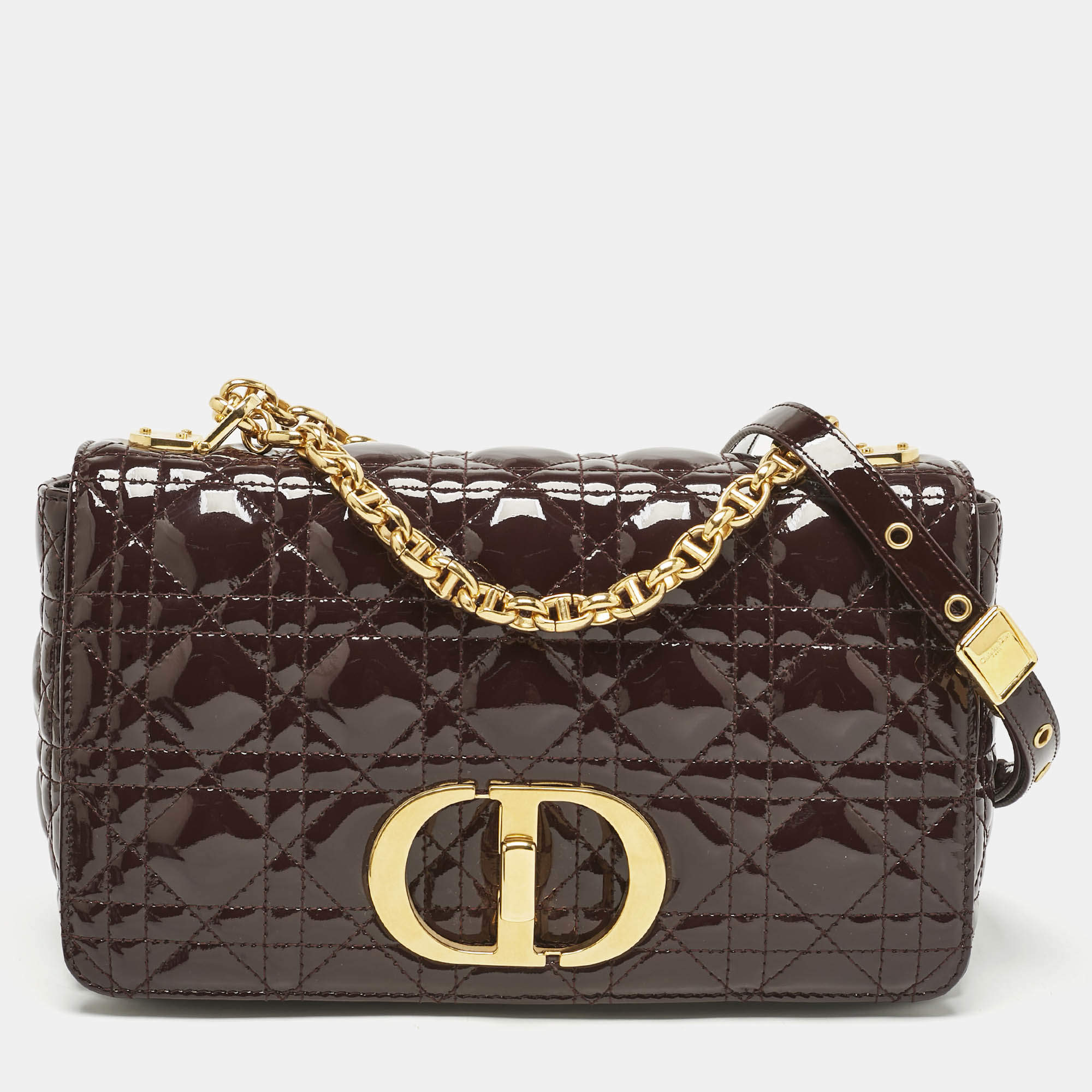 Pre Owned Dior Dark Purple Cannage Patent Leather Medium Caro Shoulder Bag