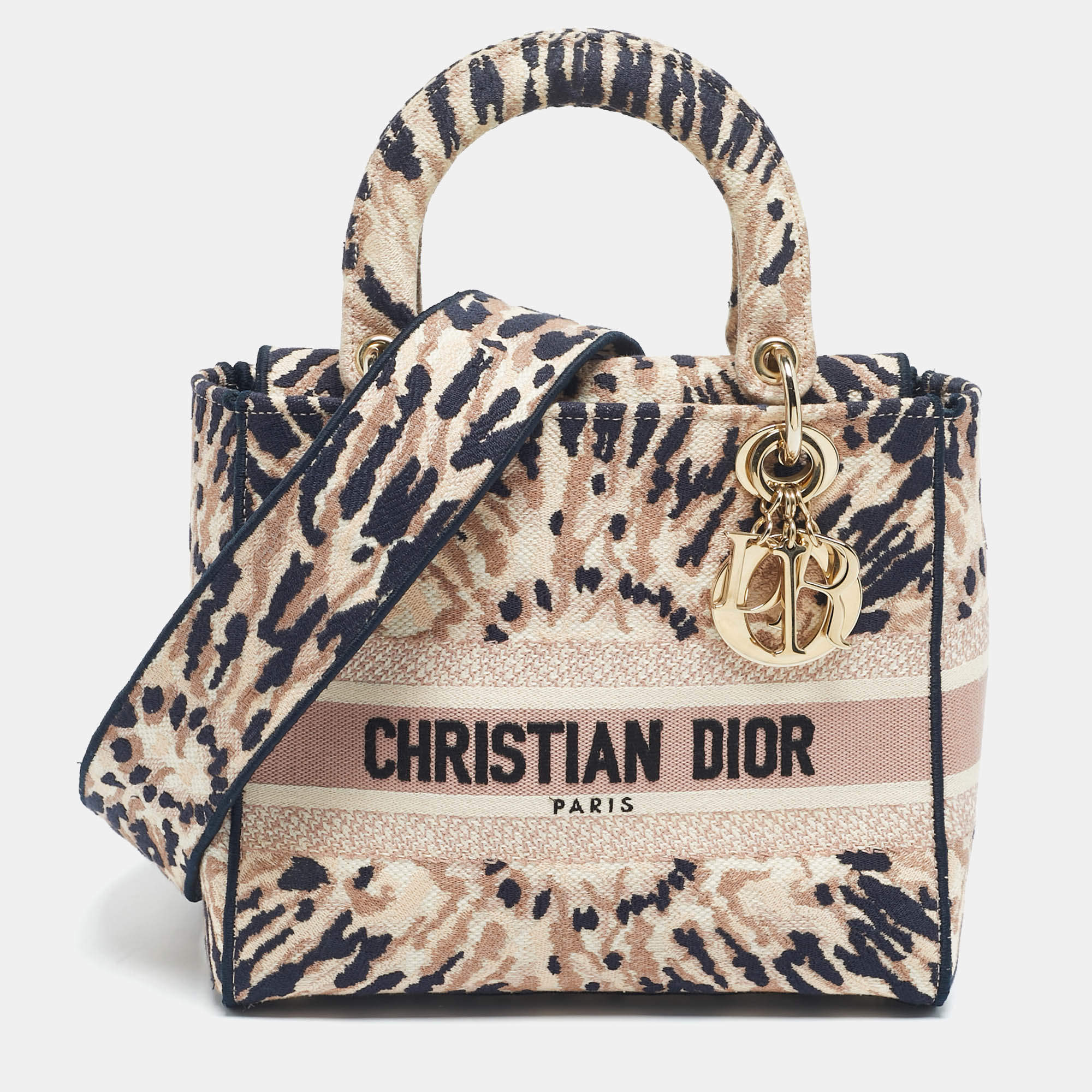 Pre Owned Dior Multicolor Tie-Dye Embroidered Canvas Medium Lady D-Lite Tote