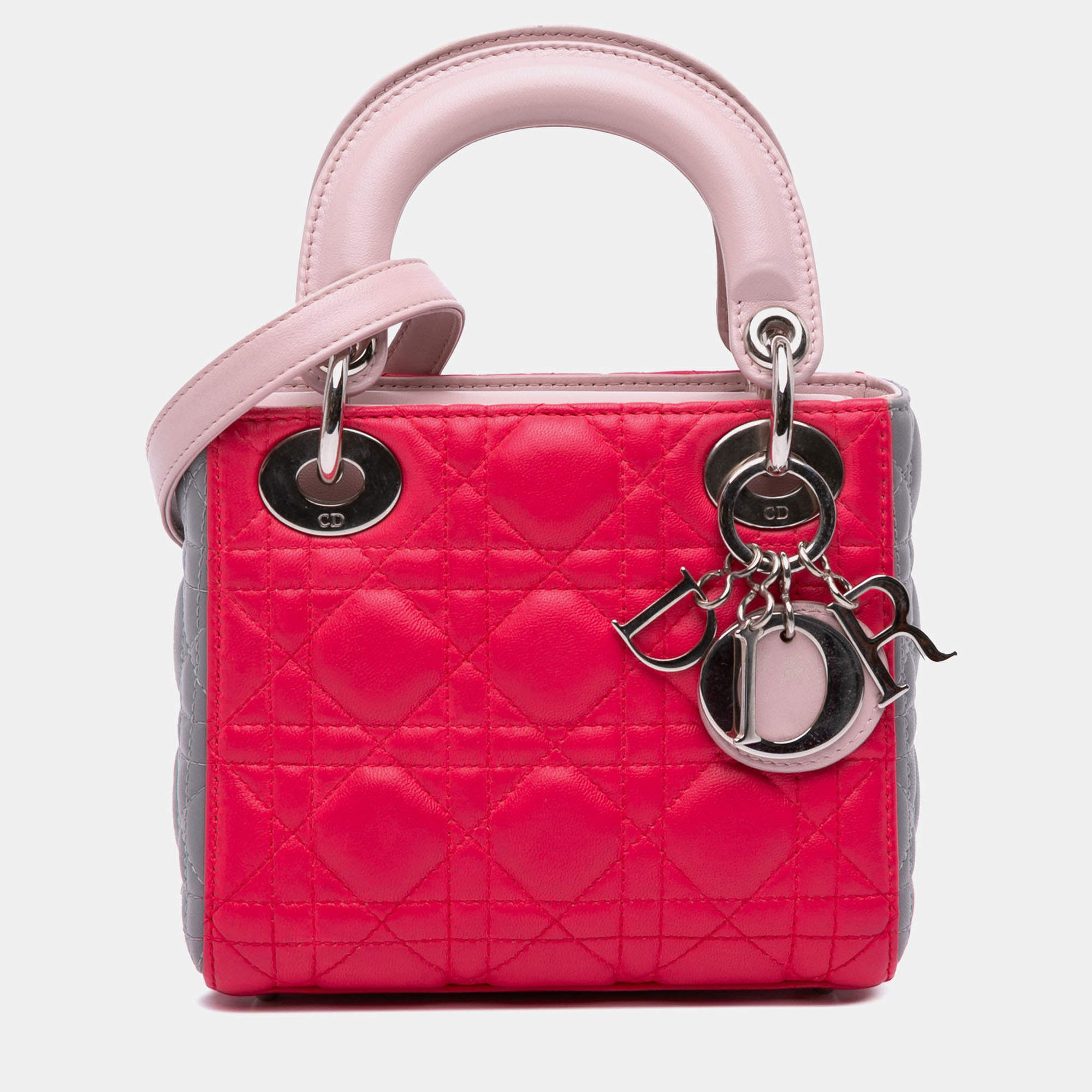 Pre Owned Dior Grey/Pink Mini Tricolor Lambskin Cannage Lady Dior