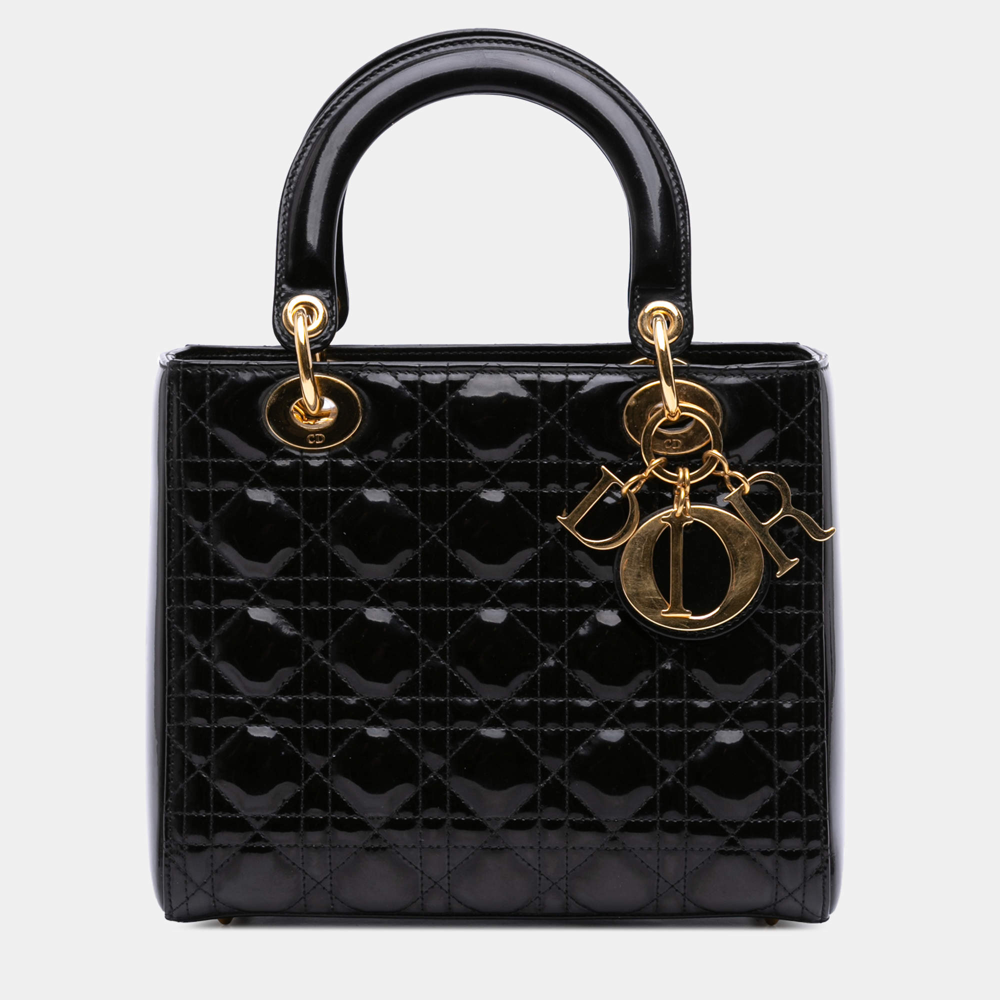 Pre Owned Dior Black Medium Patent Cannage Lady Dior