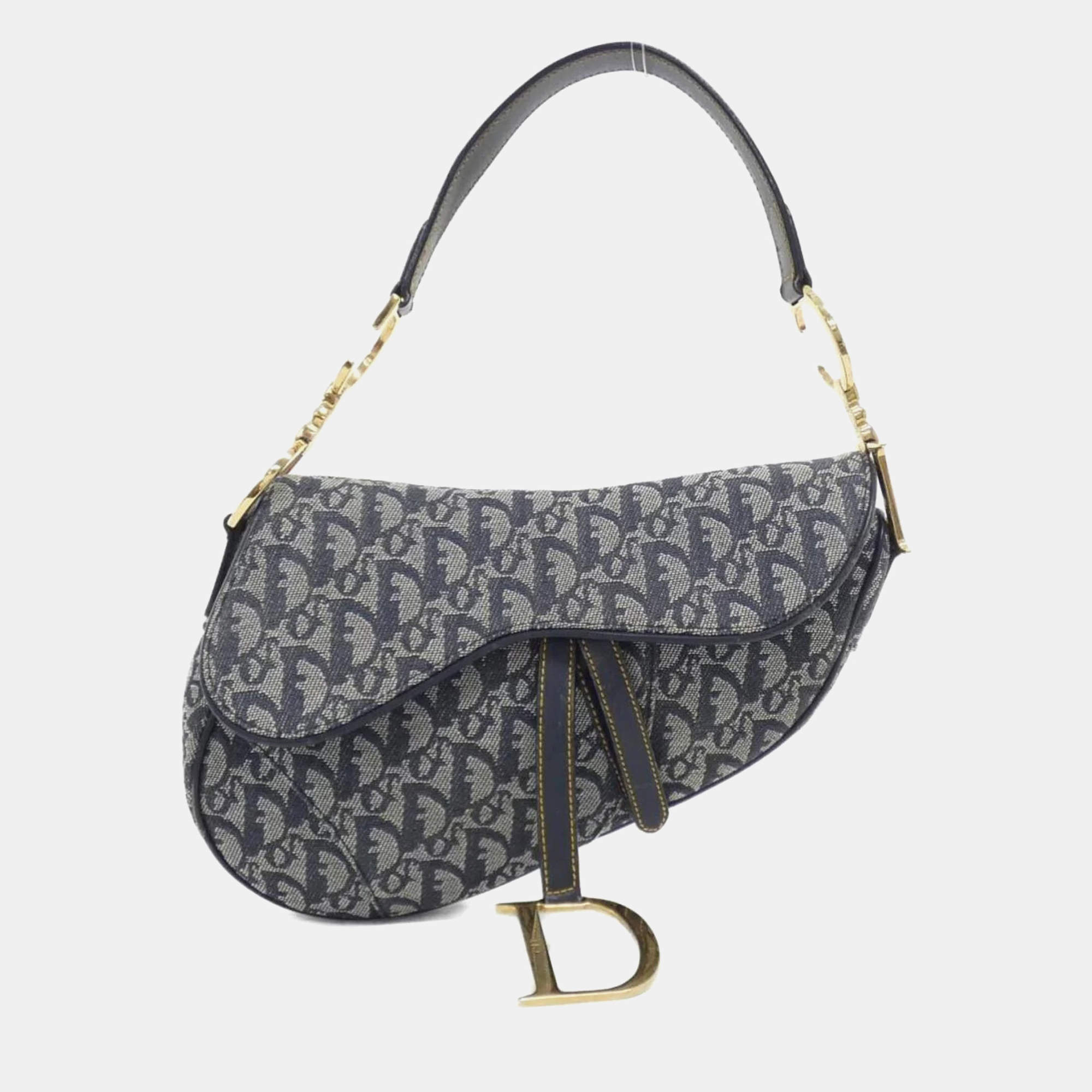 Pre Owned Dior Saddle Blue Canvas Shoulder Bag