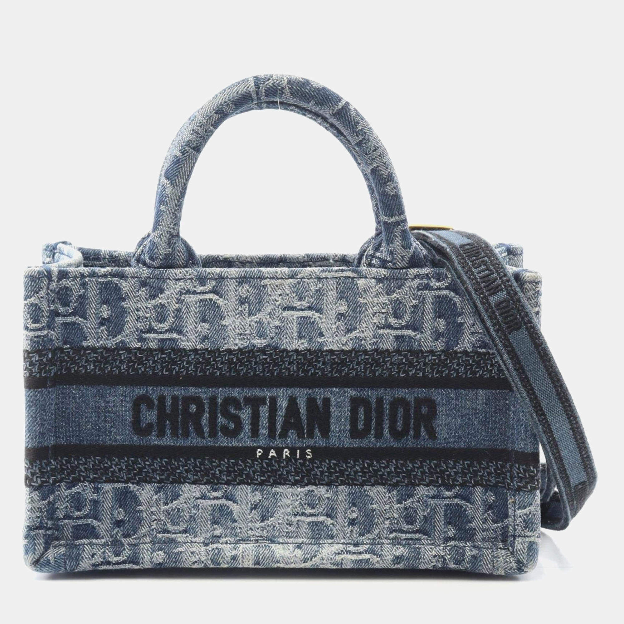 Pre Owned Dior Book Tote Mini Blue Denim Handbag