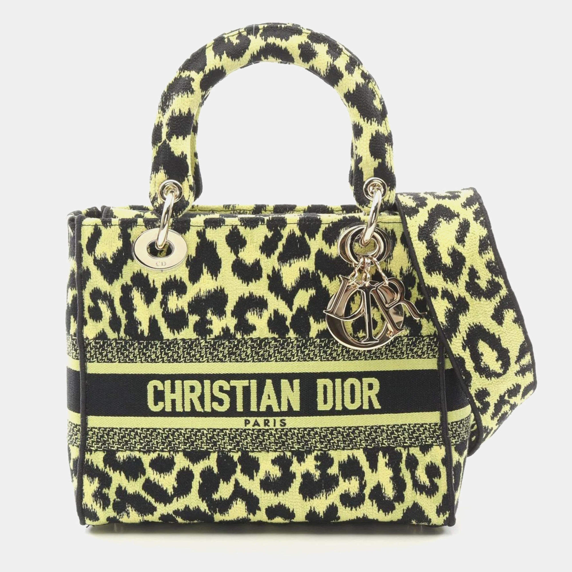 Pre Owned Christian Dior Lady D-Lite Medium Green Black Canvas Handbag