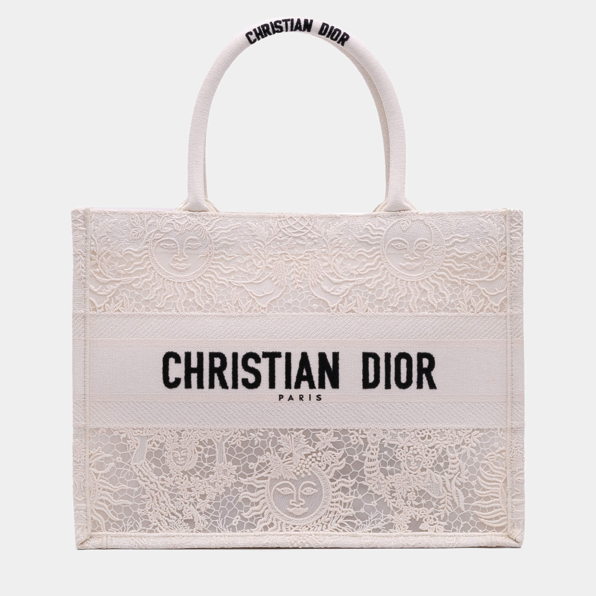 Pre Owned Dior Cream Medium Canvas D Lace Sun Embroidery Book Tote