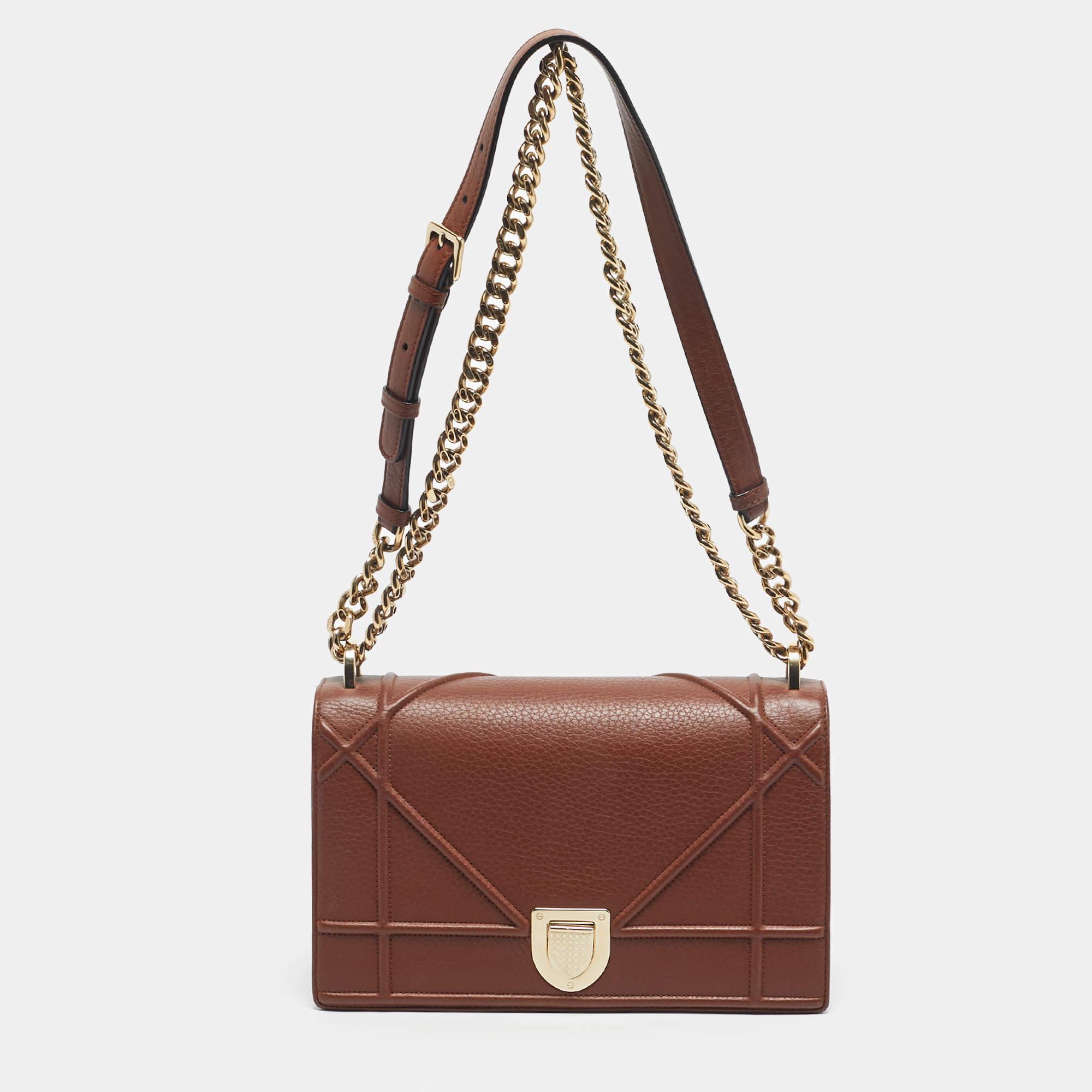 Pre Owned Dior Brown Leather Medium Diorama Flap Shoulder Bag