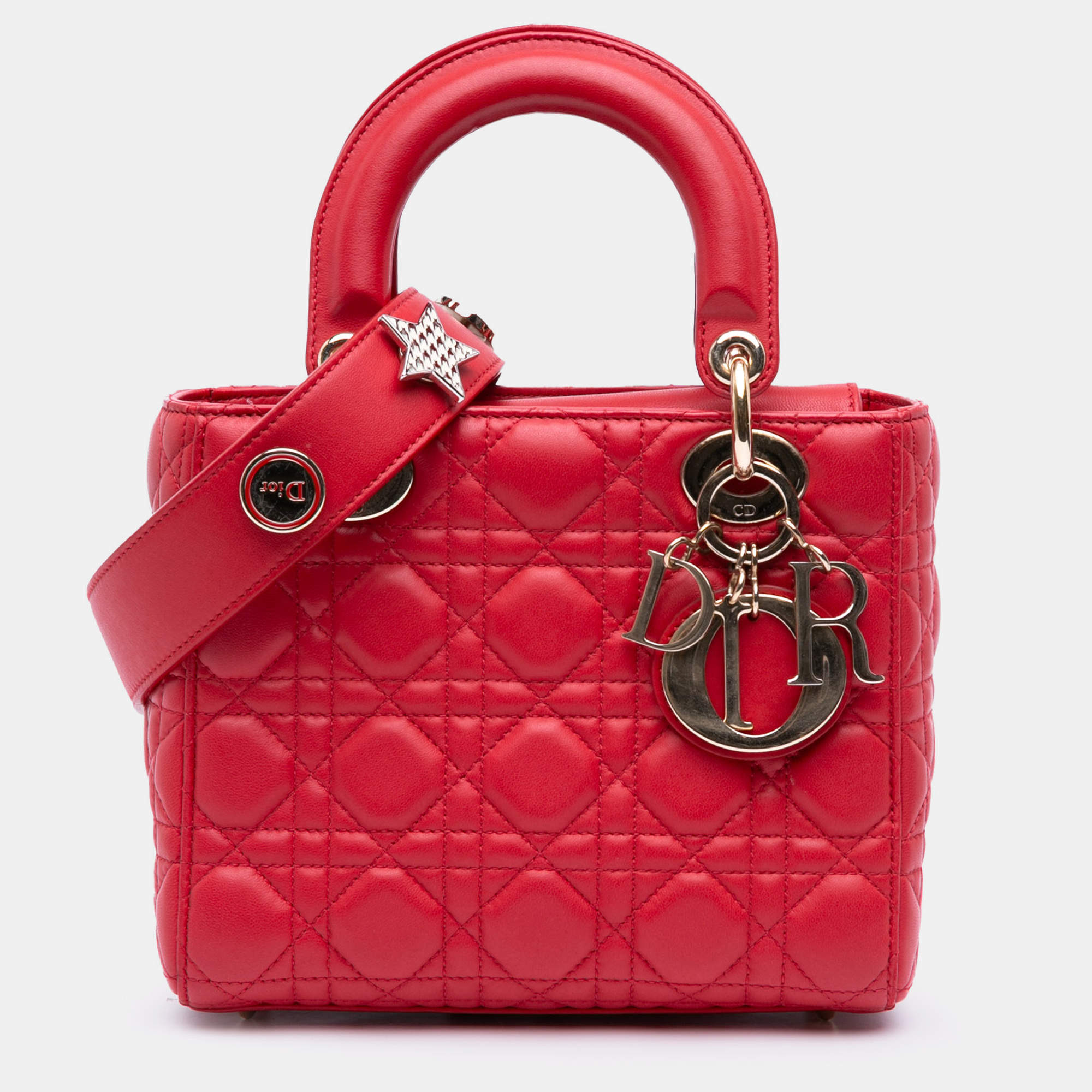 Pre Owned Dior Red Small Lambskin Cannage My ABCDior Lady Dior