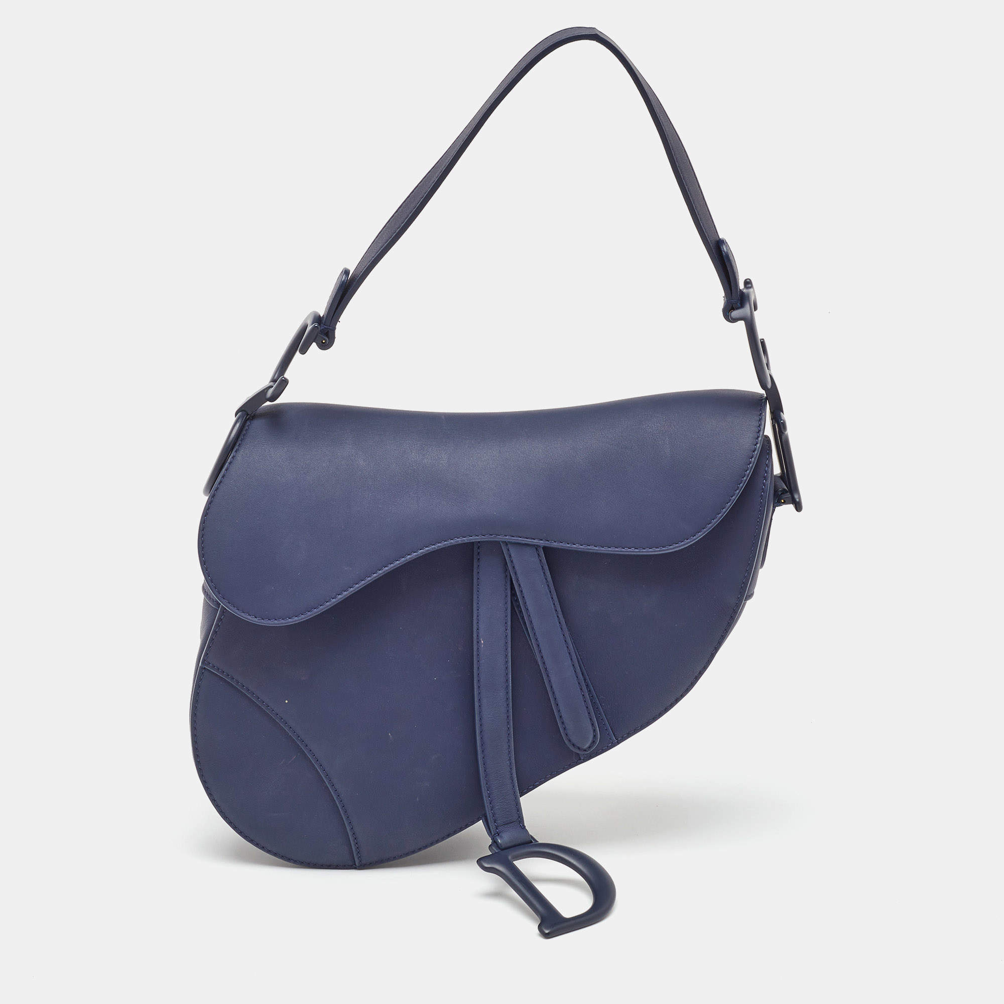 Pre Owned Dior Navy Blue Ultra Matte Leather Saddle Bag