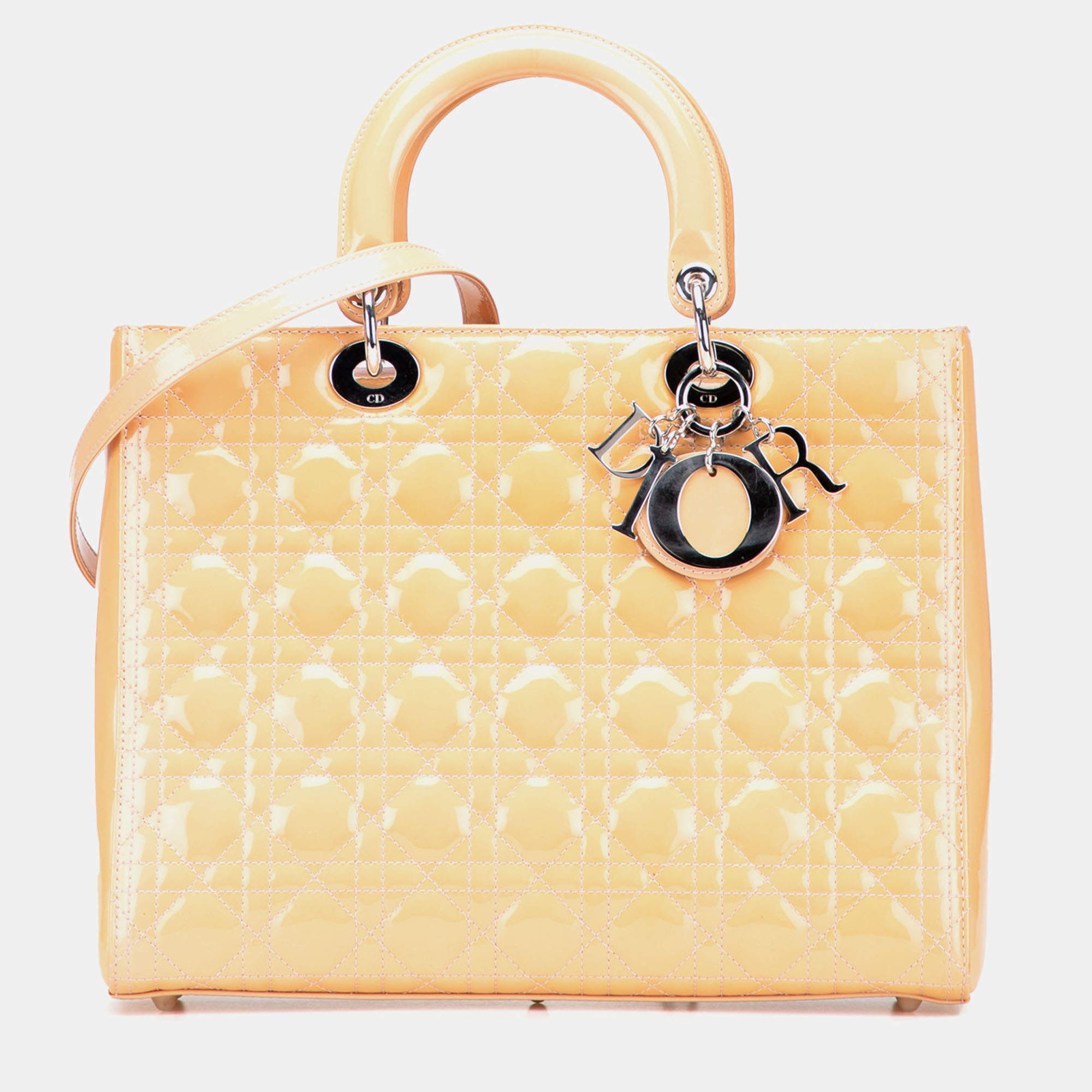 Pre Owned حقيبة يد ديور "ليدي ديور" جلد بنقش كاناج كبيرة بيج براءات الاختراع