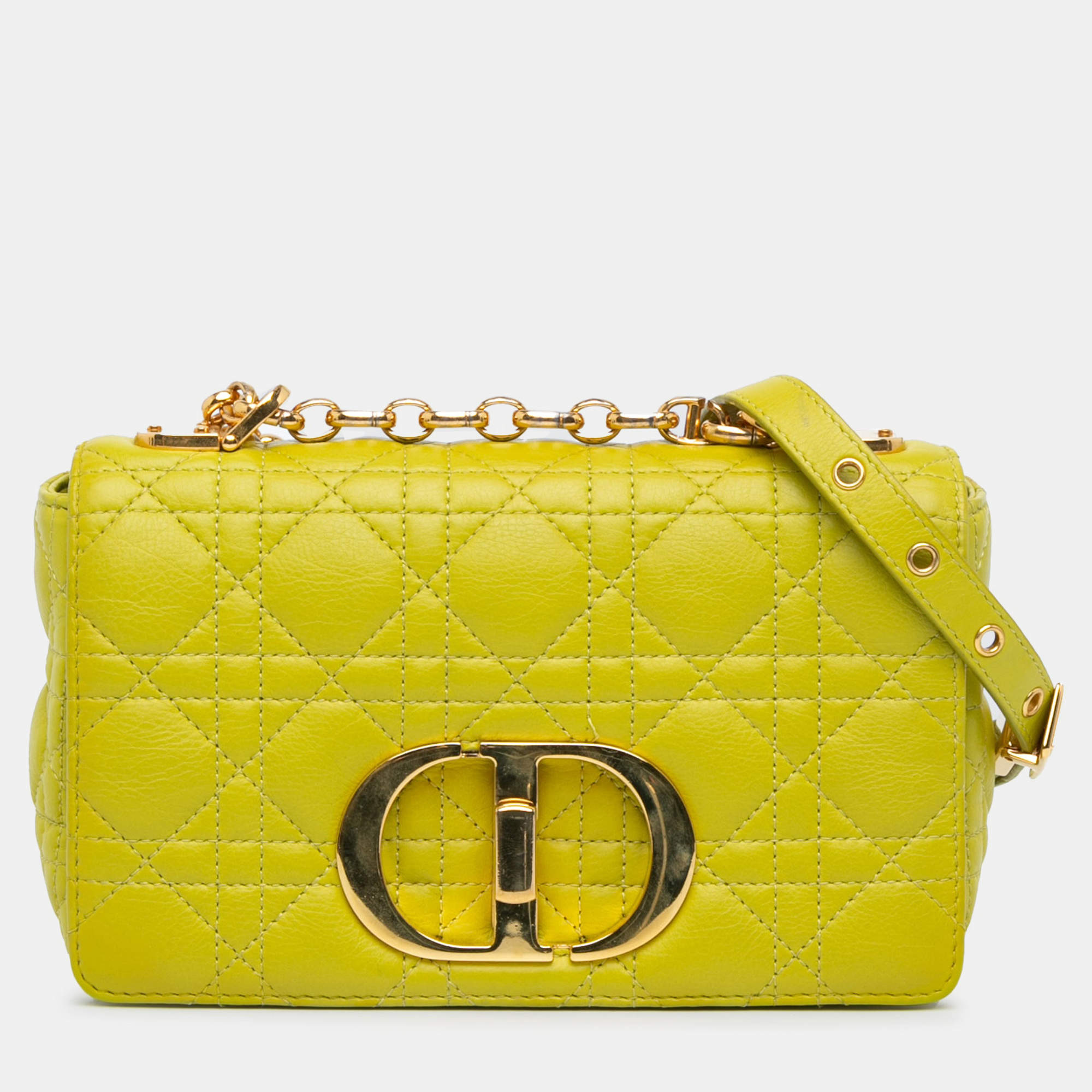 Pre Owned Dior Caro Small Yellow Cannage Calfskin Leather Shoulder Bag