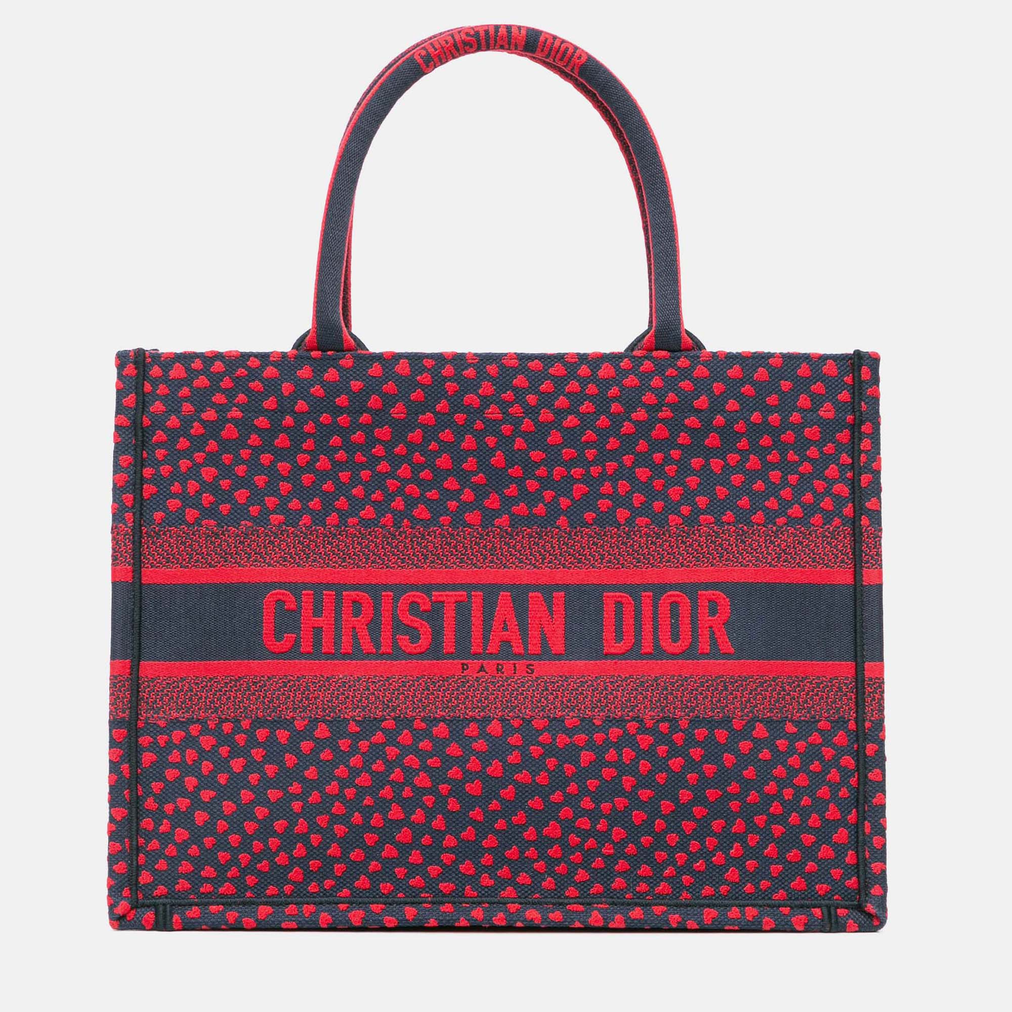 Pre Owned Dior  Pop Hearts I Love Paris Book Tote Red Medium Canvas Tote Bag