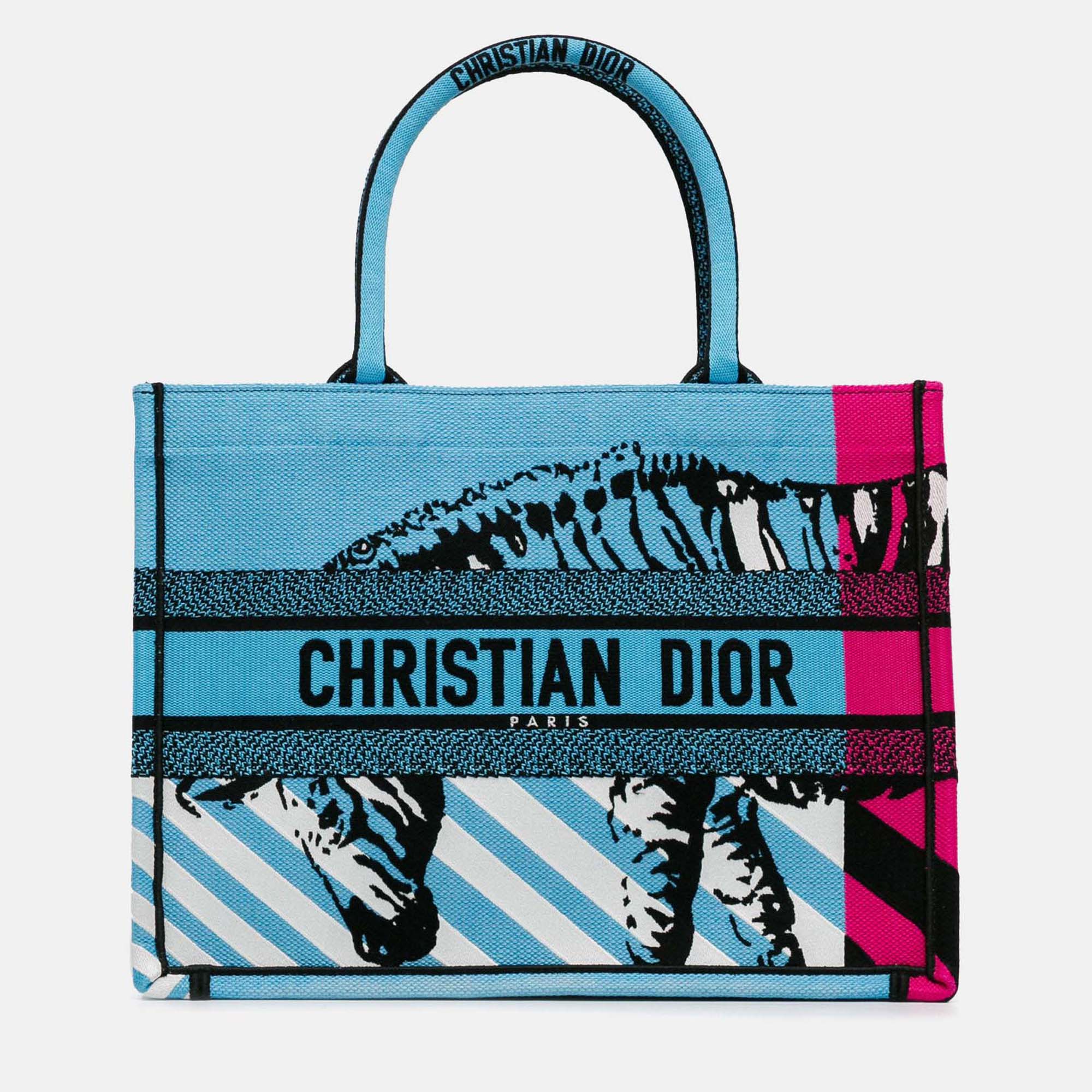 Pre Owned Dior D Jungle Pop Book Tote Blue Medium Multicolor Canvas Tote Bag