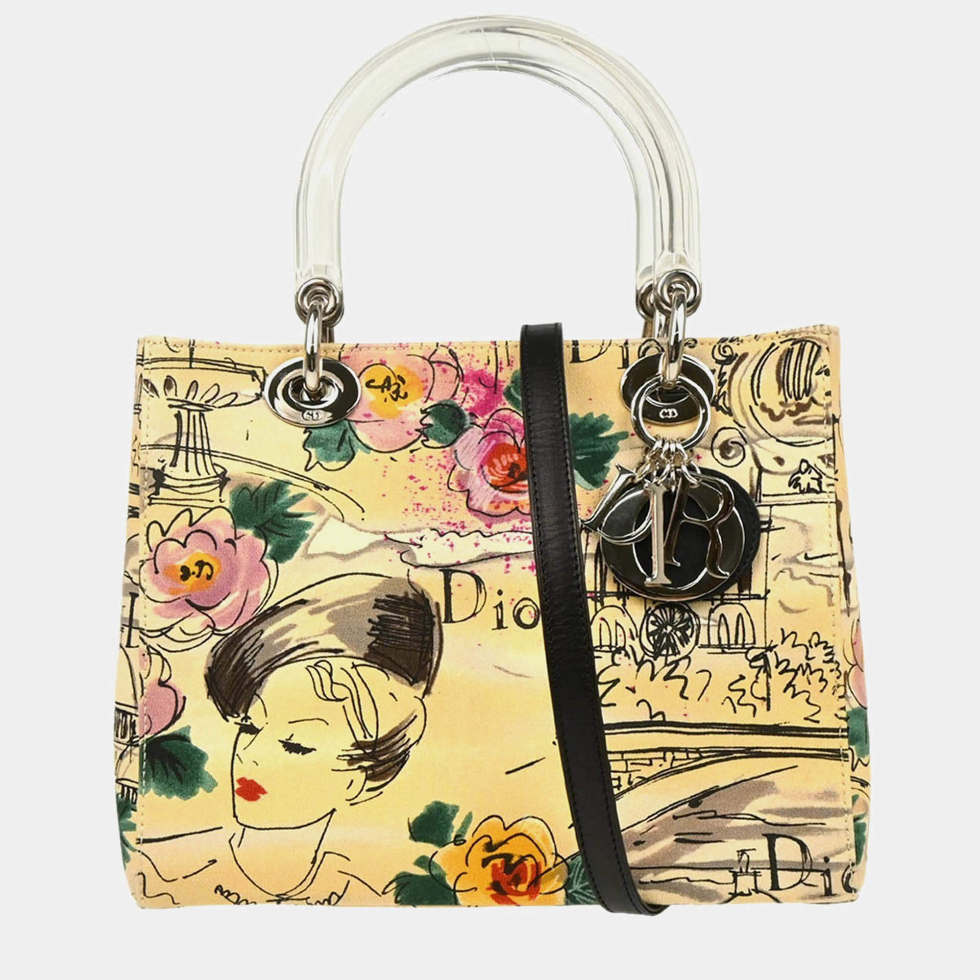 Pre Owned Christian Dior Beige Canvas Lady Dior 2way Handbag