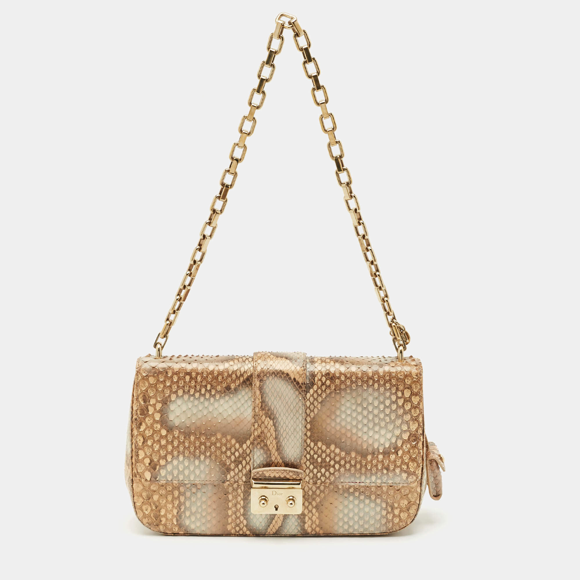 Pre Owned Dior Beige Python Medium Miss Dior Flap Bag