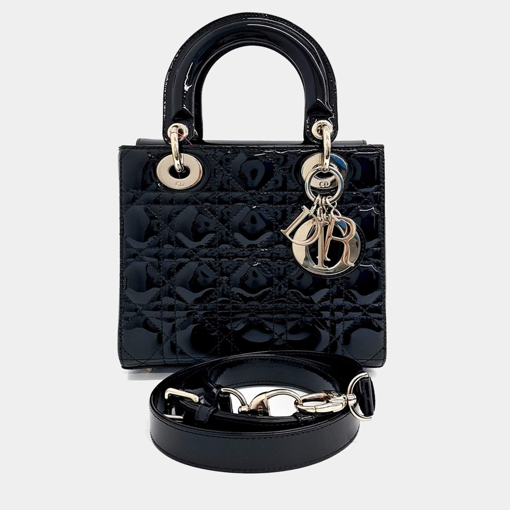 Pre Owned Dior Black Patent Leather Lady Bag Small