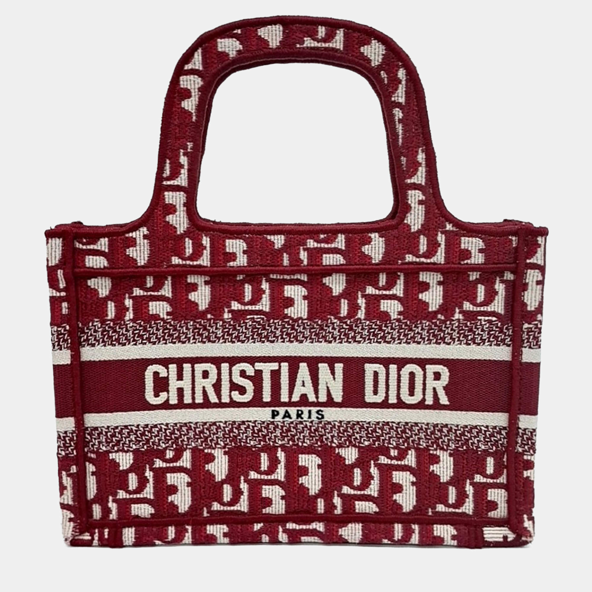 Pre Owned Dior Red Fabric Oblique Mini Book Tote Bag