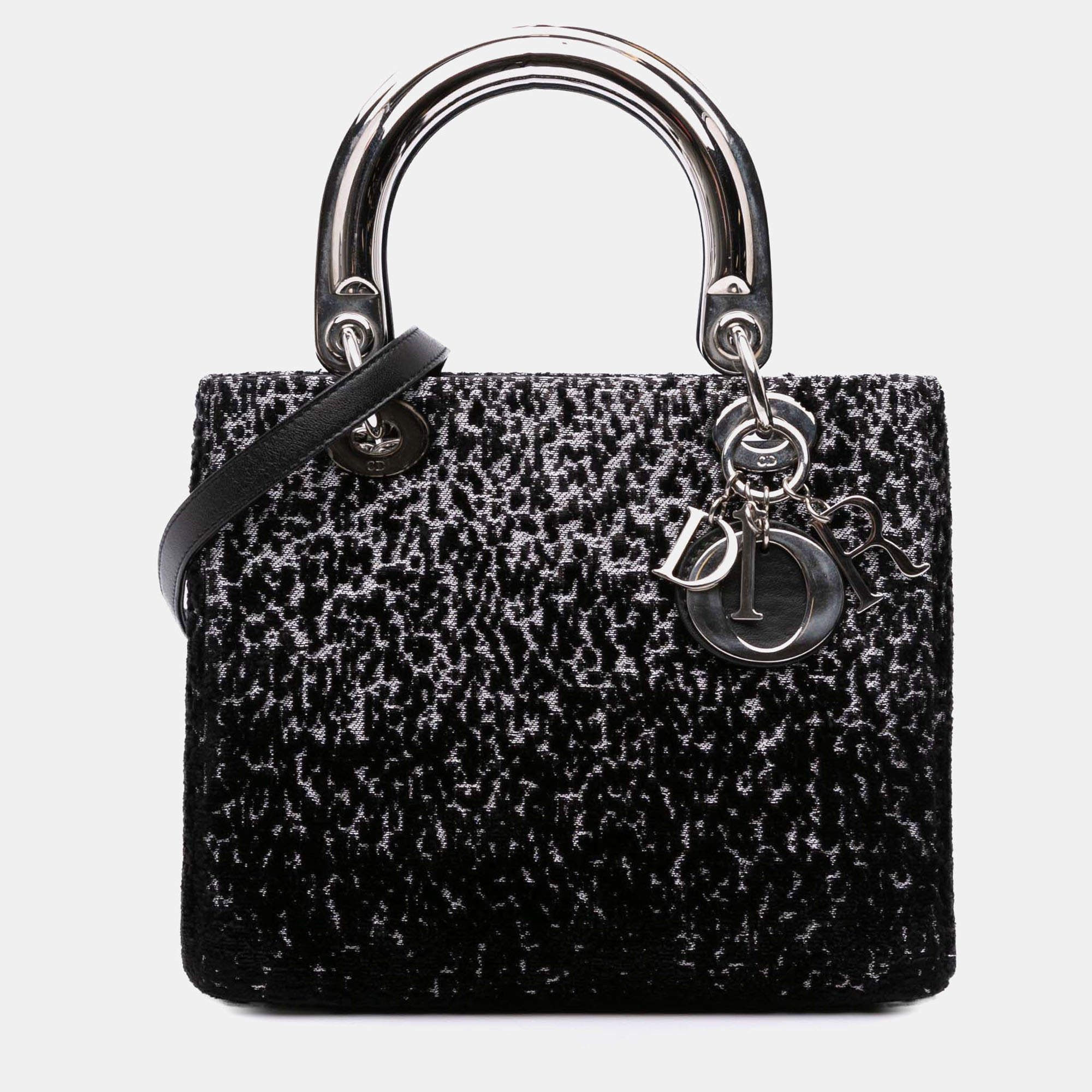 Pre Owned Dior Black Medium Velvet and Canvas Lady Dior