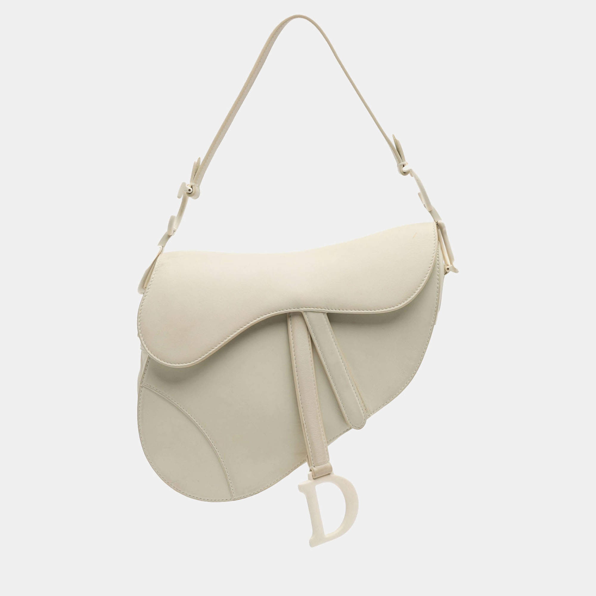 Pre Owned Dior White Ultra Matte Calfskin Saddle Bag
