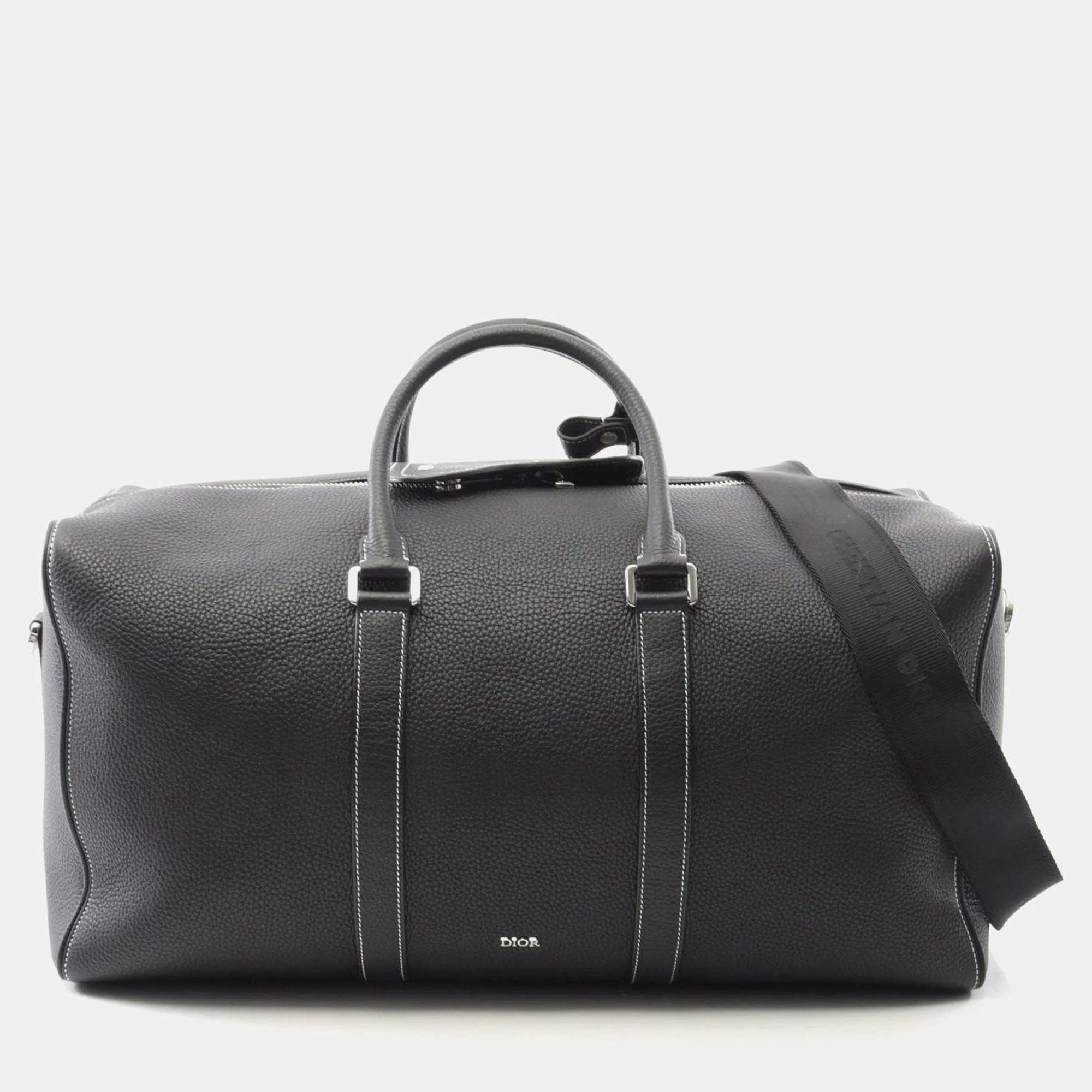 Pre Owned Dior Rango 50 Black Leather Boston Bag