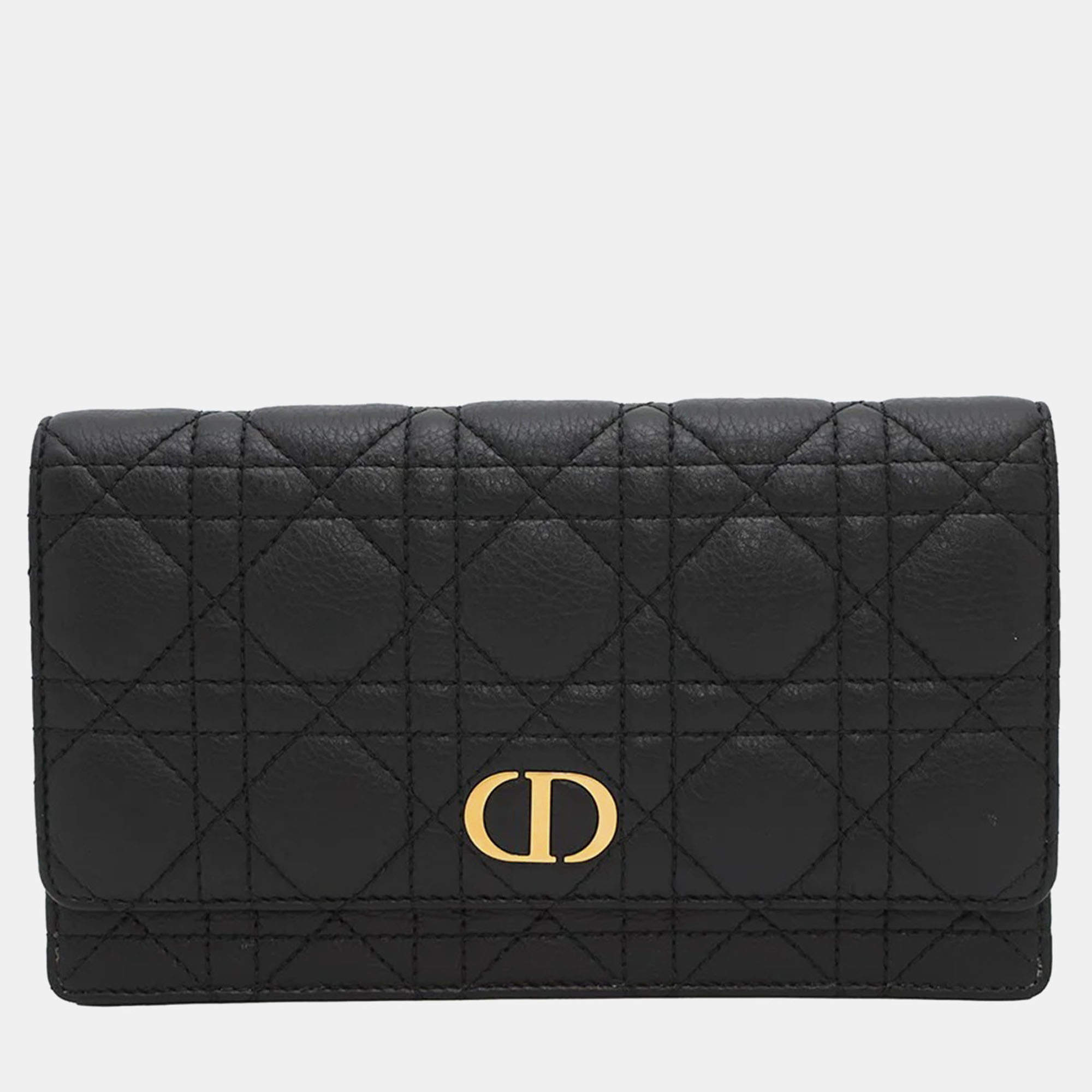 Pre Owned Dior Caro Black Leather Wallet