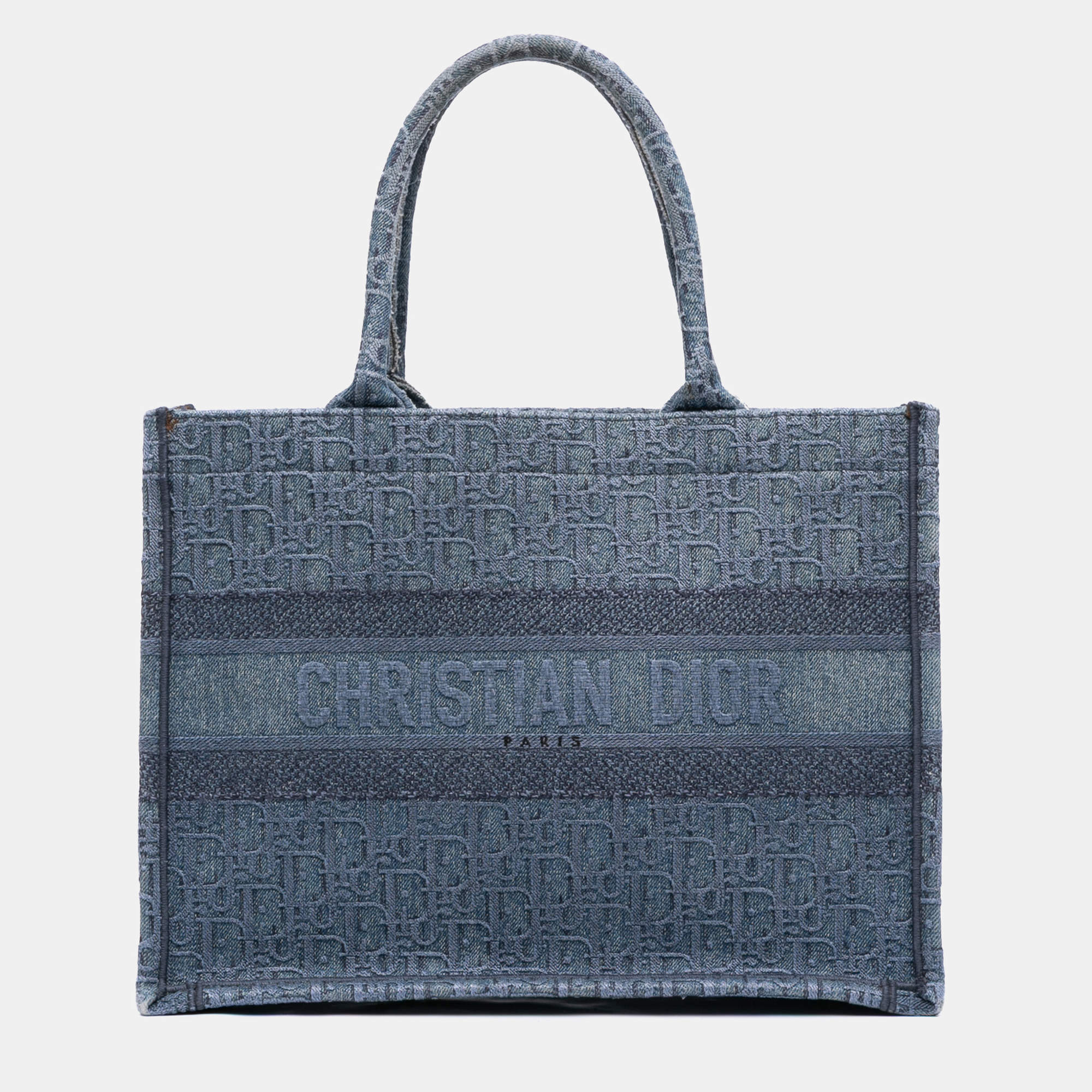Pre Owned Dior Blue Medium Oblique Denim Book Tote
