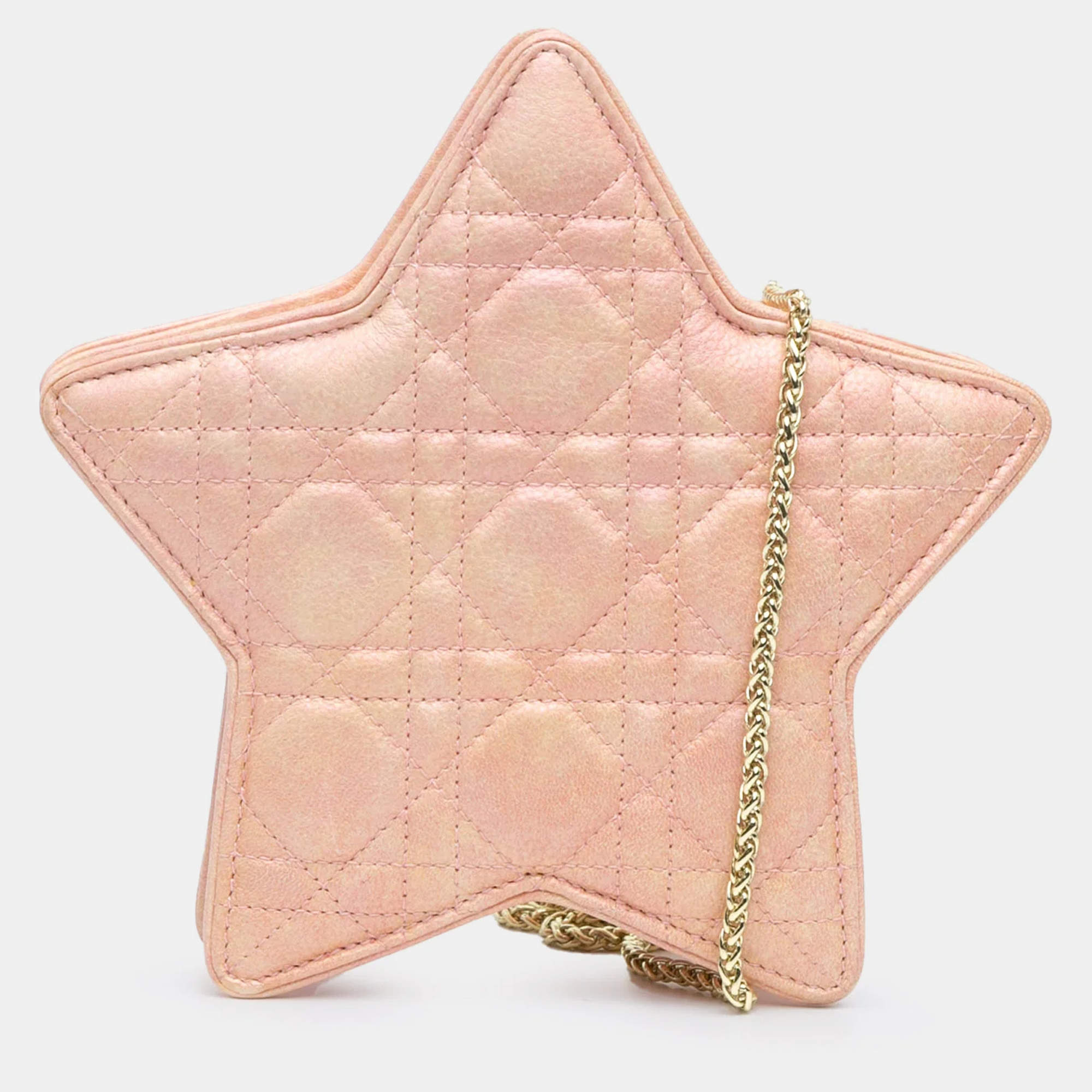 Pre Owned Dior Kids Star Pink Cannage Lambskin Crossbody Bag