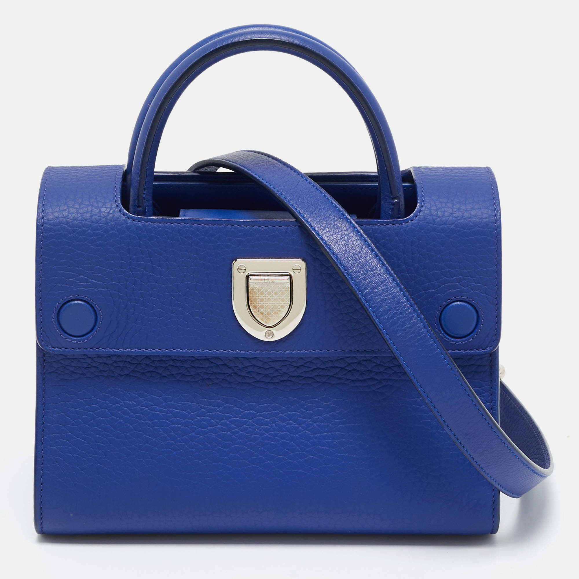 Pre Owned Dior Blue Leather Mini Diorever Top Handle Bag