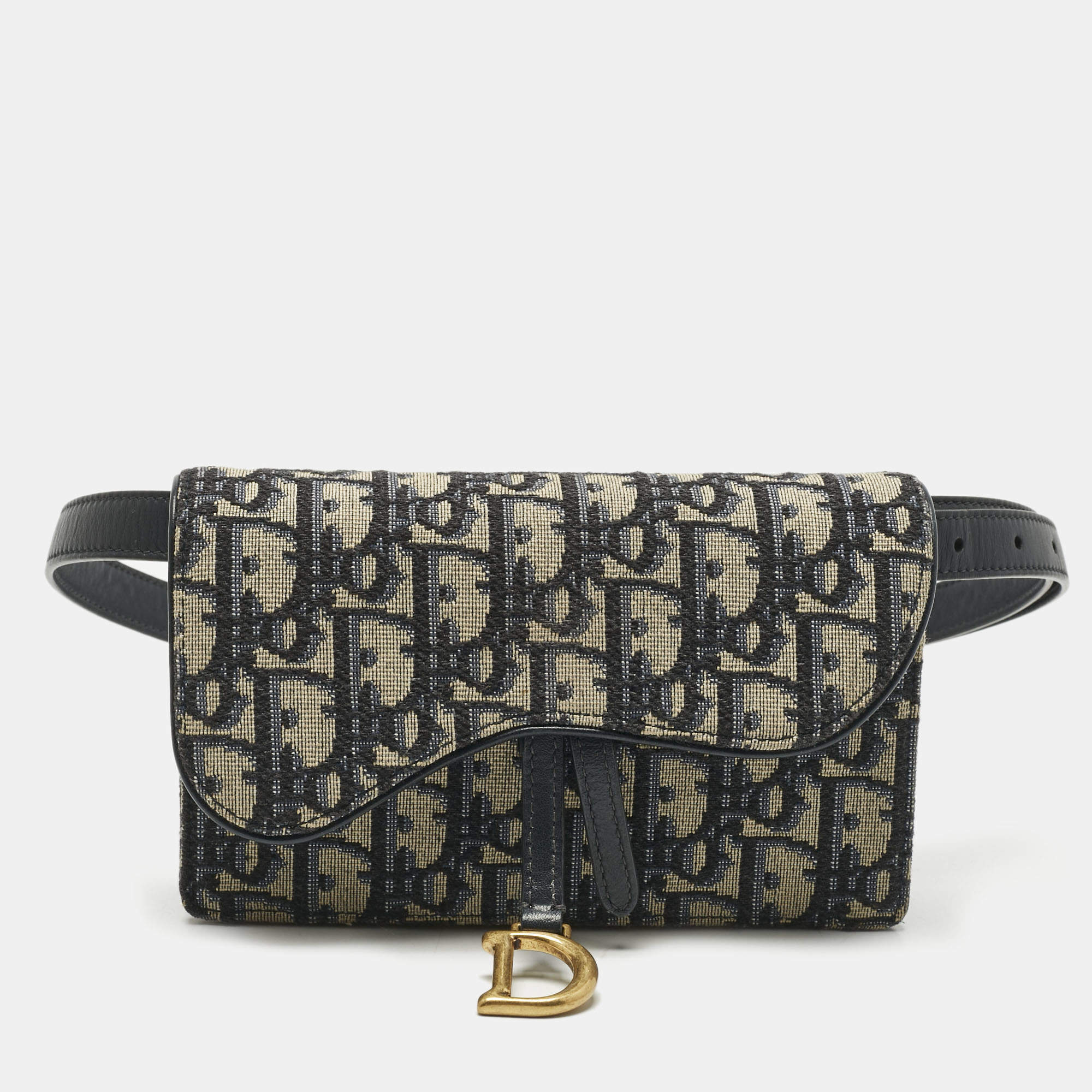 Pre Owned Dior Blue Oblique Canvas and Leather Saddle Pouch Belt Bag