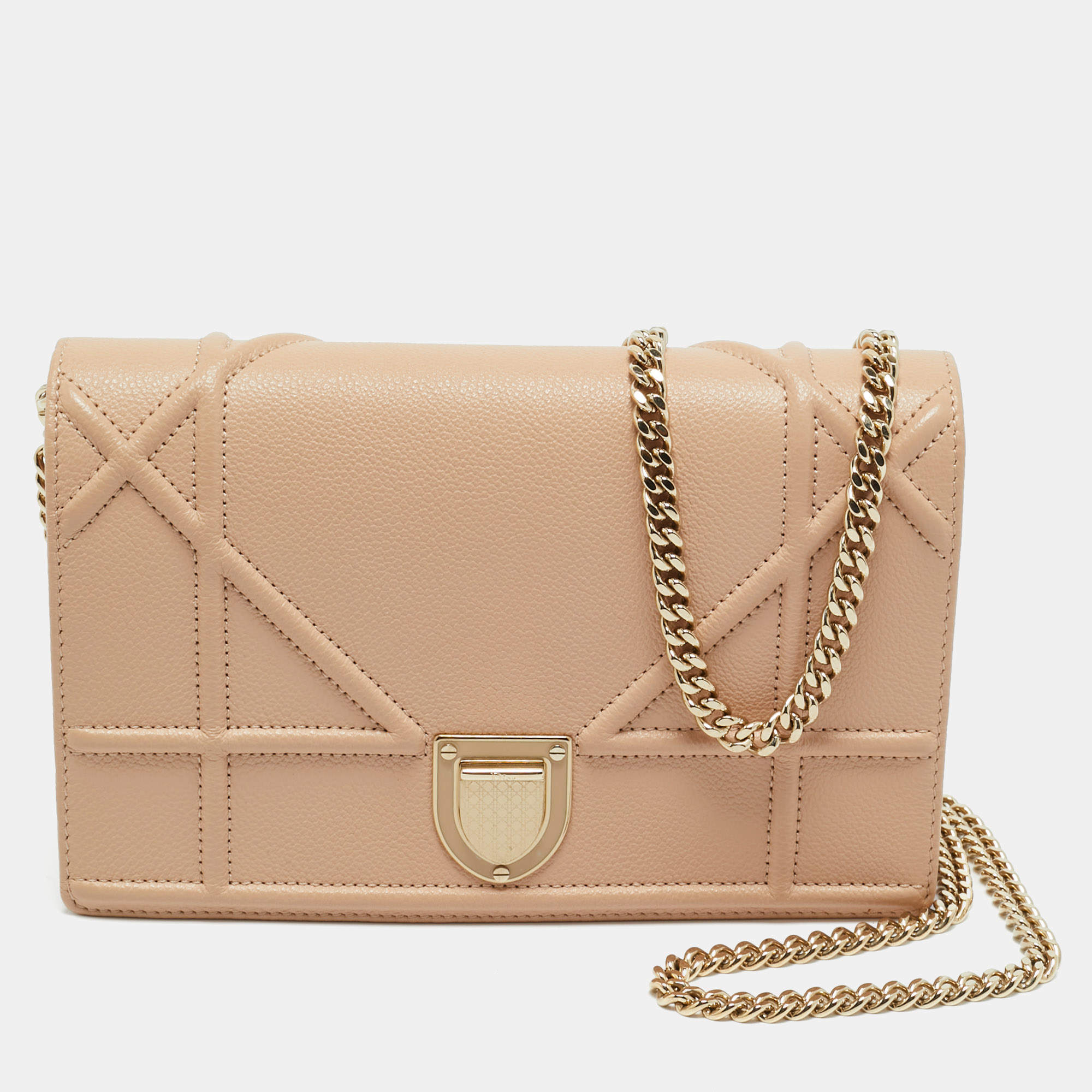 Pre Owned Dior Beige Leather Diorama Wallet on Chain