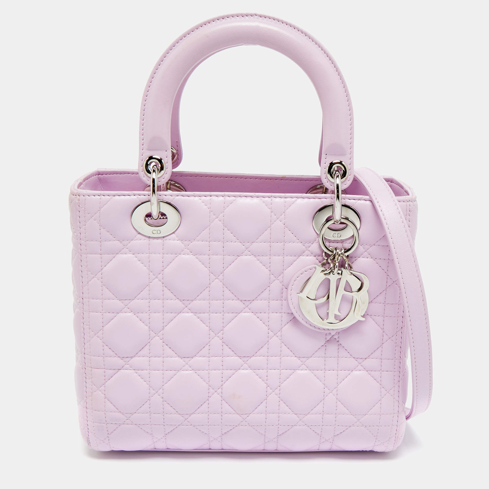 Pre Owned Dior Lilac Cannage Leather Medium Lady Dior Tote