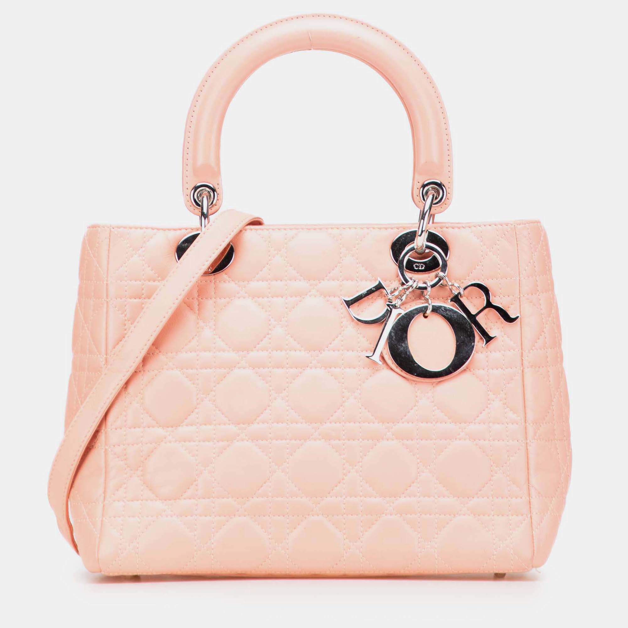 Pre Owned Dior Pink Medium Lambskin Cannage Lady Dior
