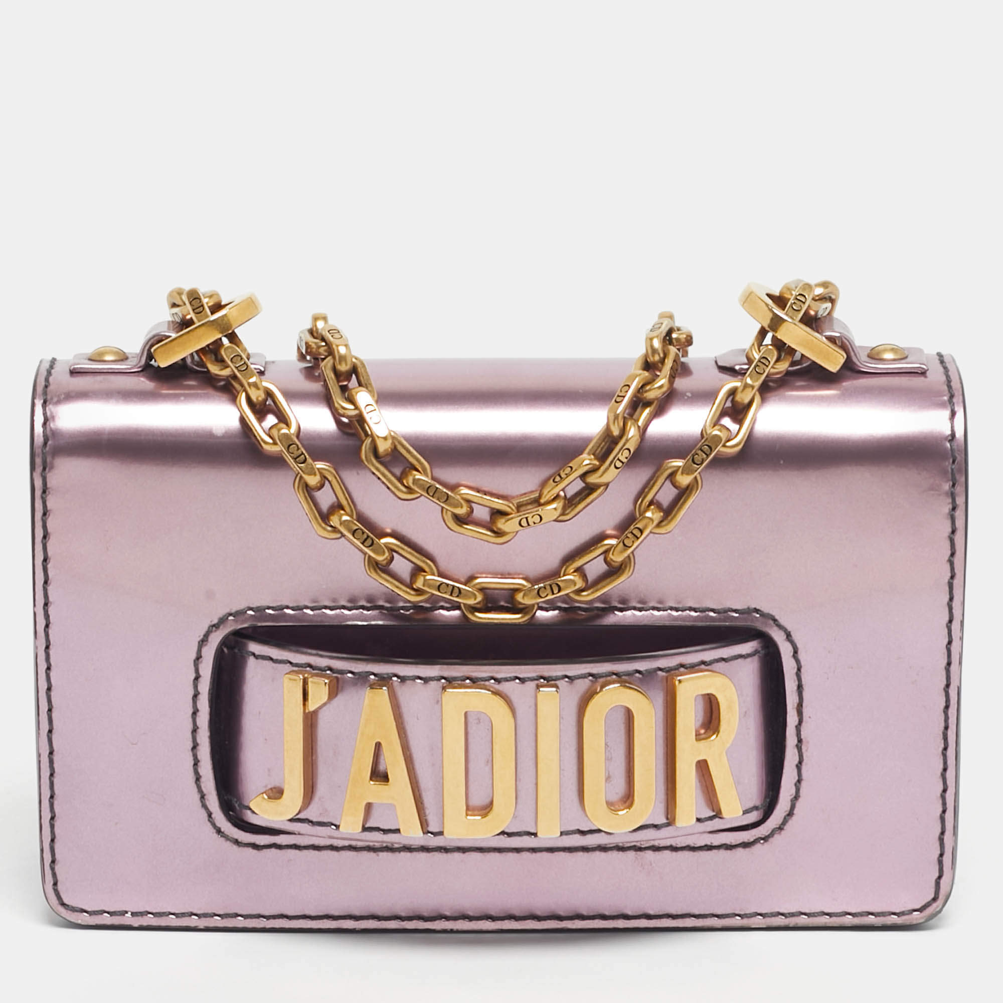 Pre Owned Dior Pink Patent Leather Mini J'Adior Chain Flap Bag