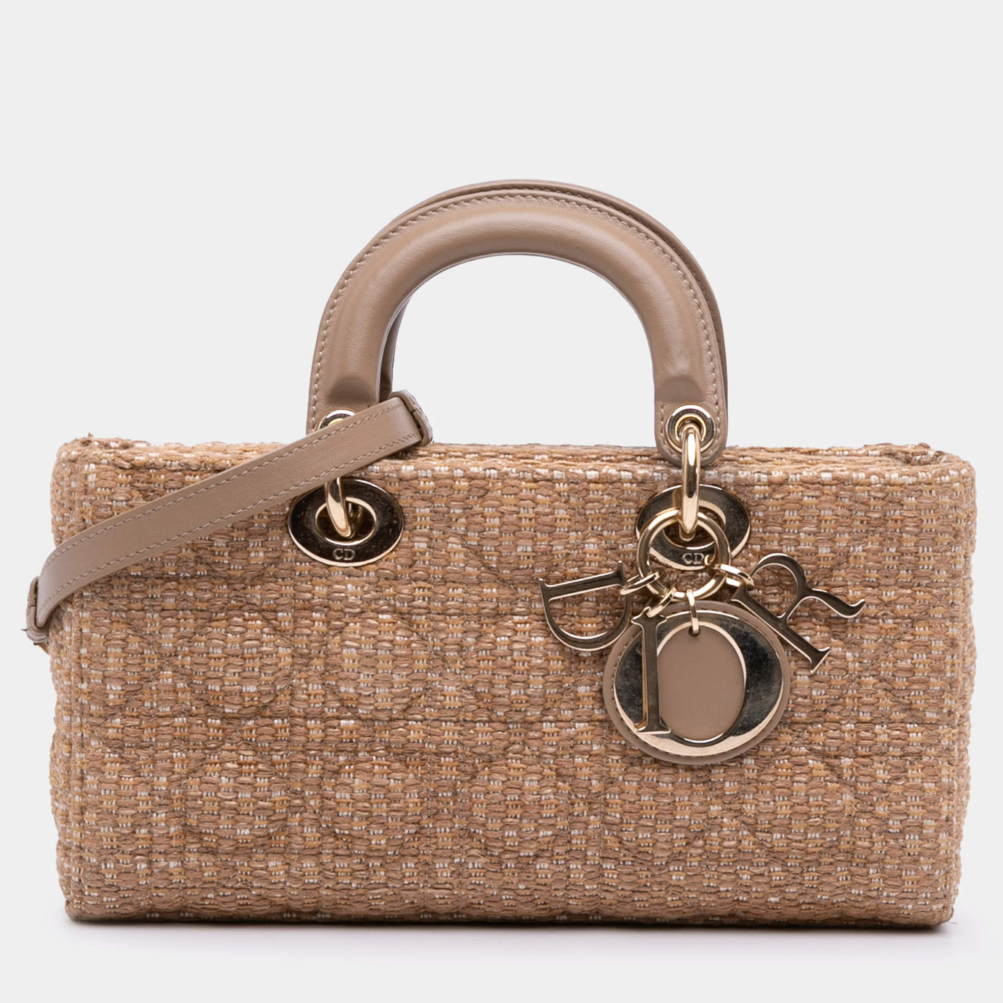 Pre Owned Dior Brown Medium Tweed Cannage Lady D Joy