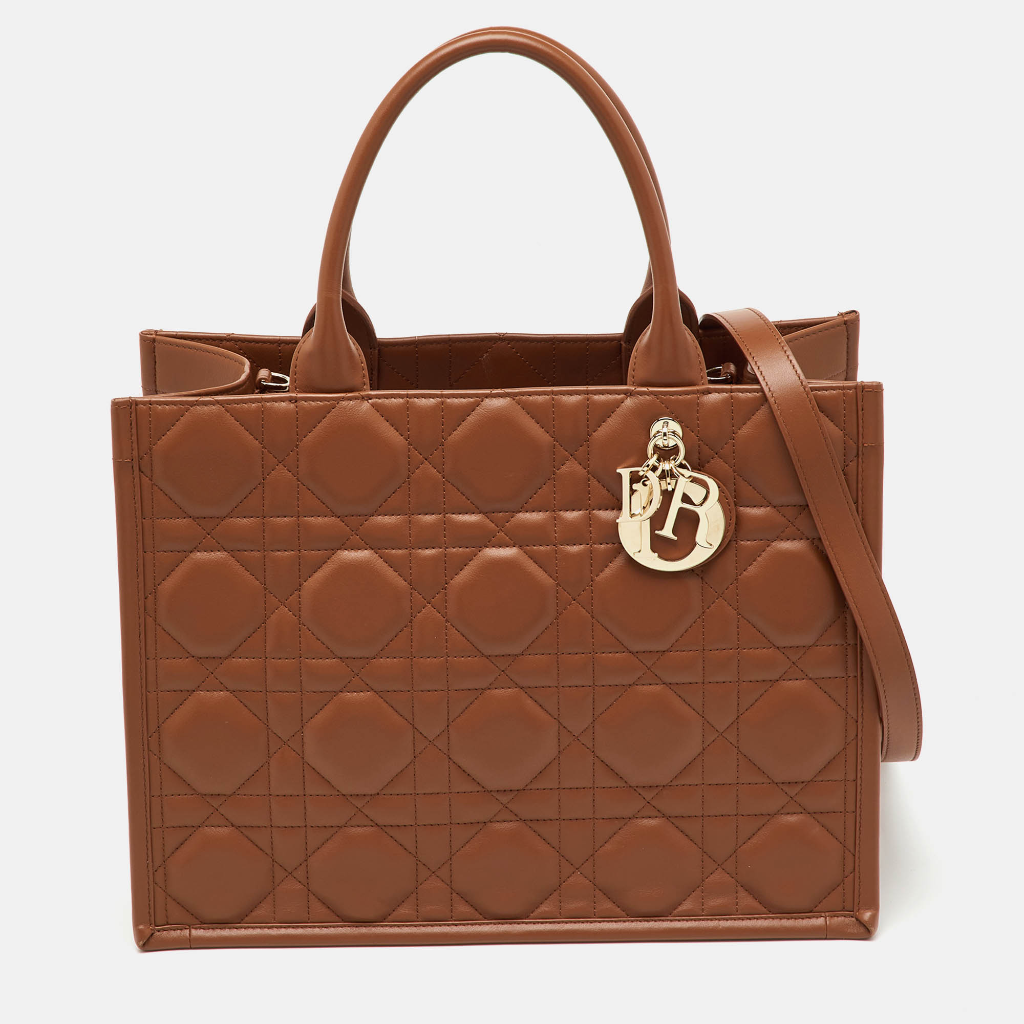 Pre Owned Dior Brown Macrocannage Leather Medium Book Tote