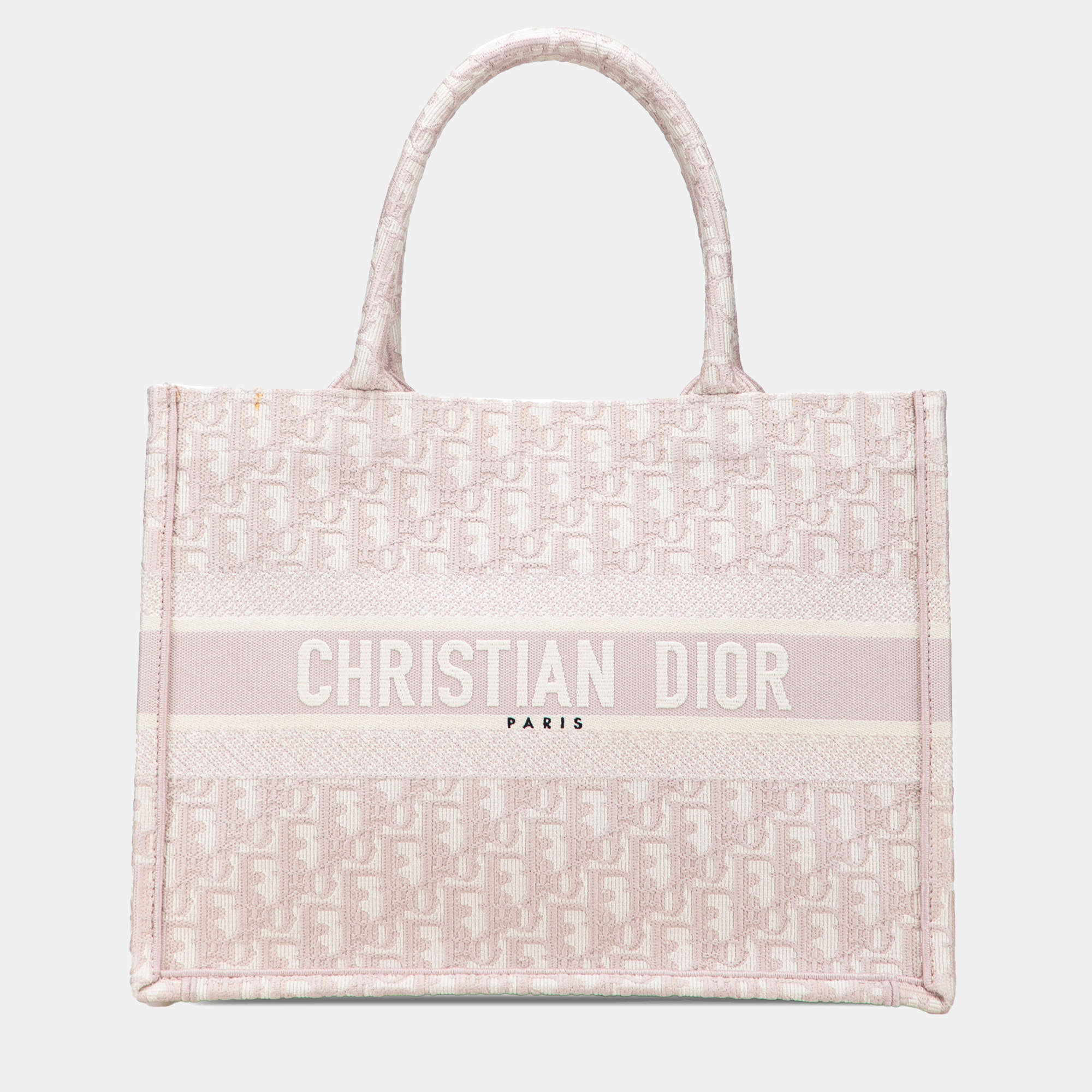 Pre Owned Dior Pink Medium Oblique Embroidered Canvas Book Tote