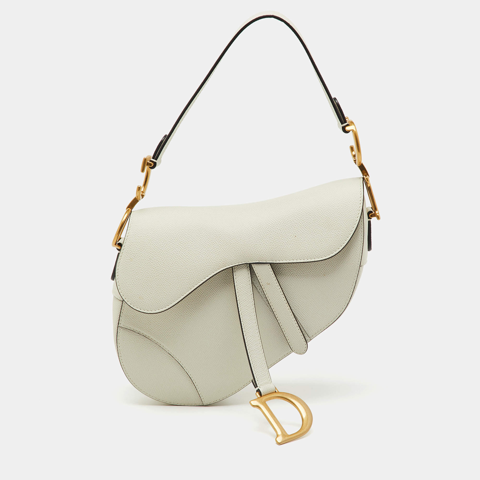 Pre Owned Dior Off White Leather Saddle Shoulder Bag