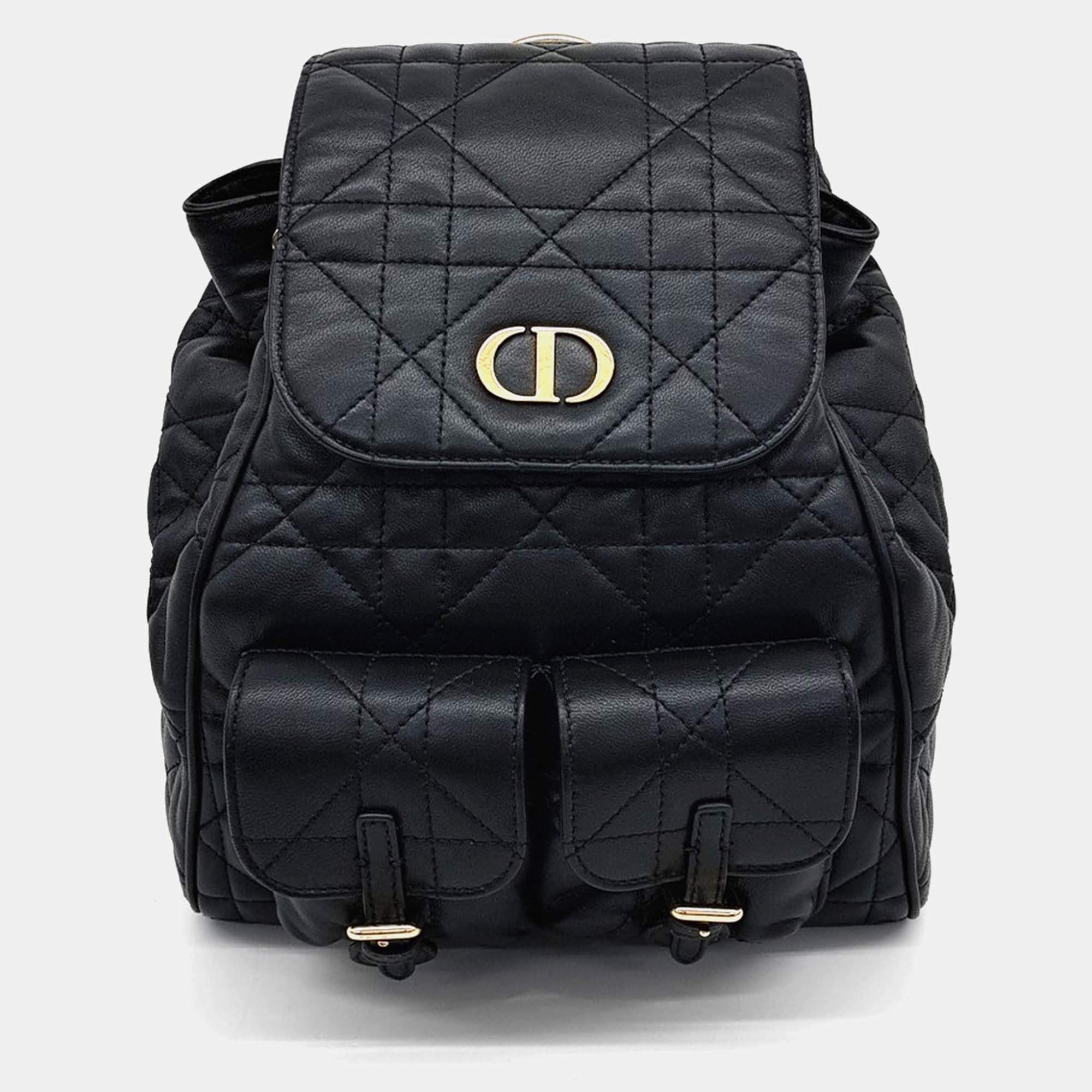 Pre Owned Dior Black Leather Caro Backpack