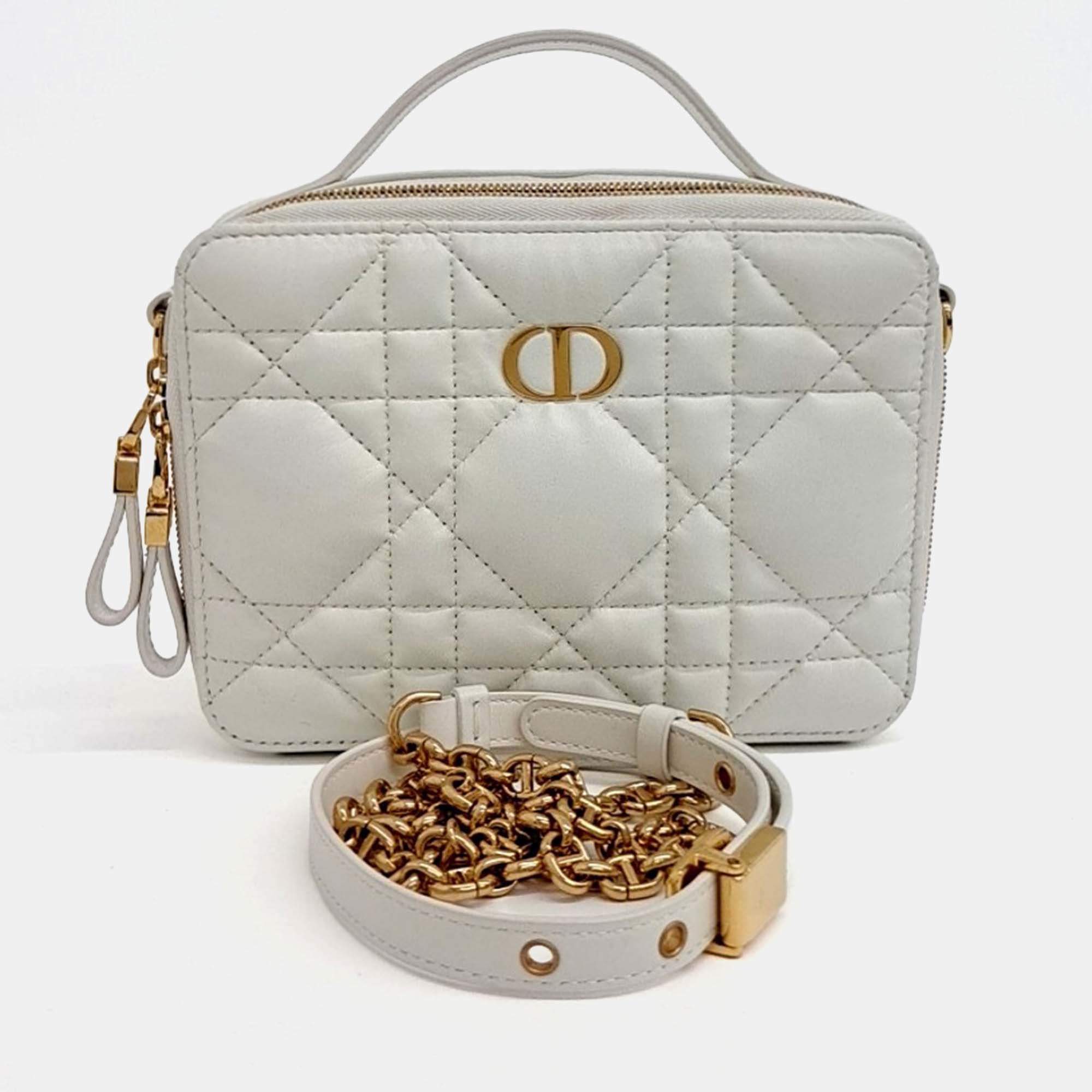 Pre Owned Dior Cream Leather Caro Box Bag