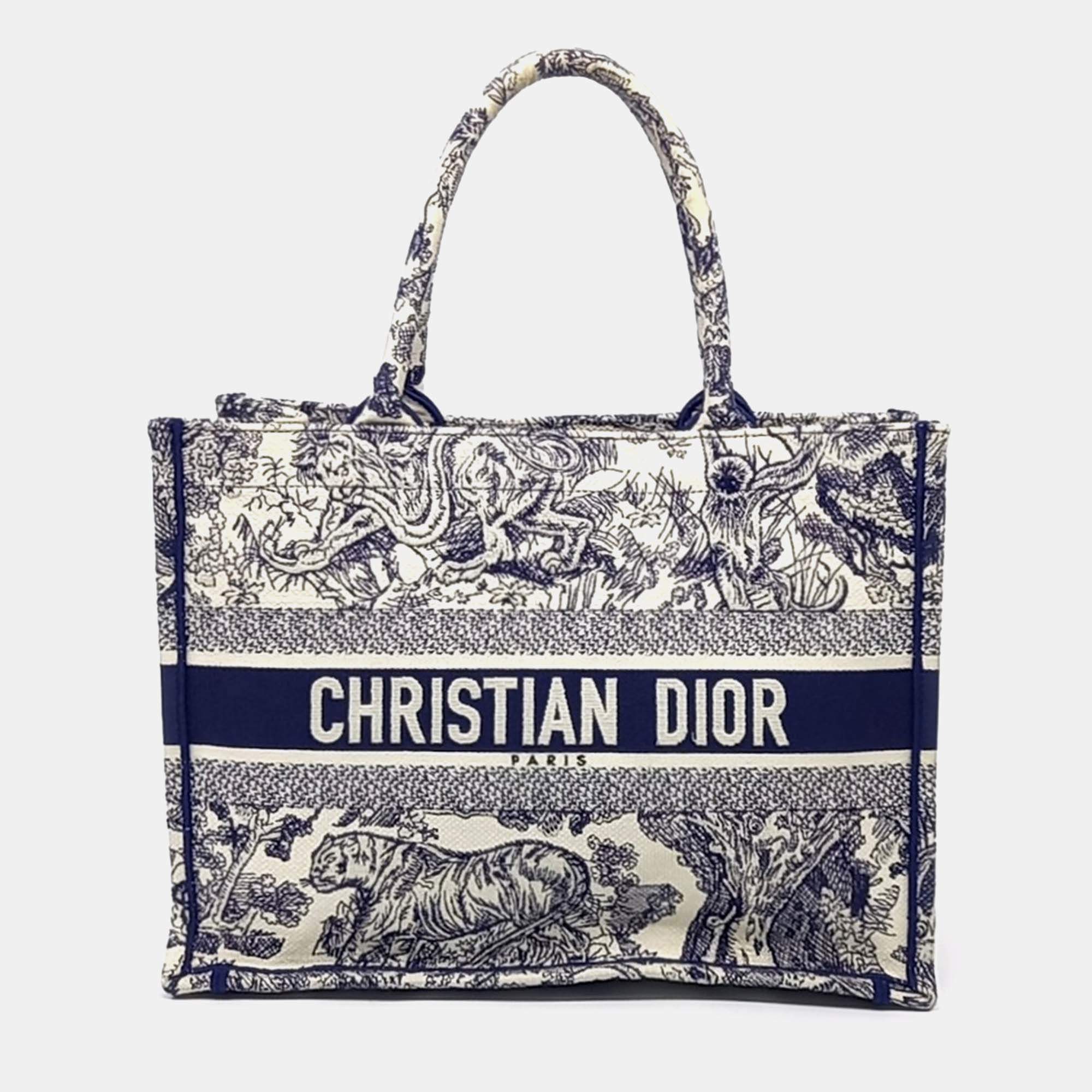 Pre Owned Dior Beige/Navy Blue Canvas Book Tote Bag