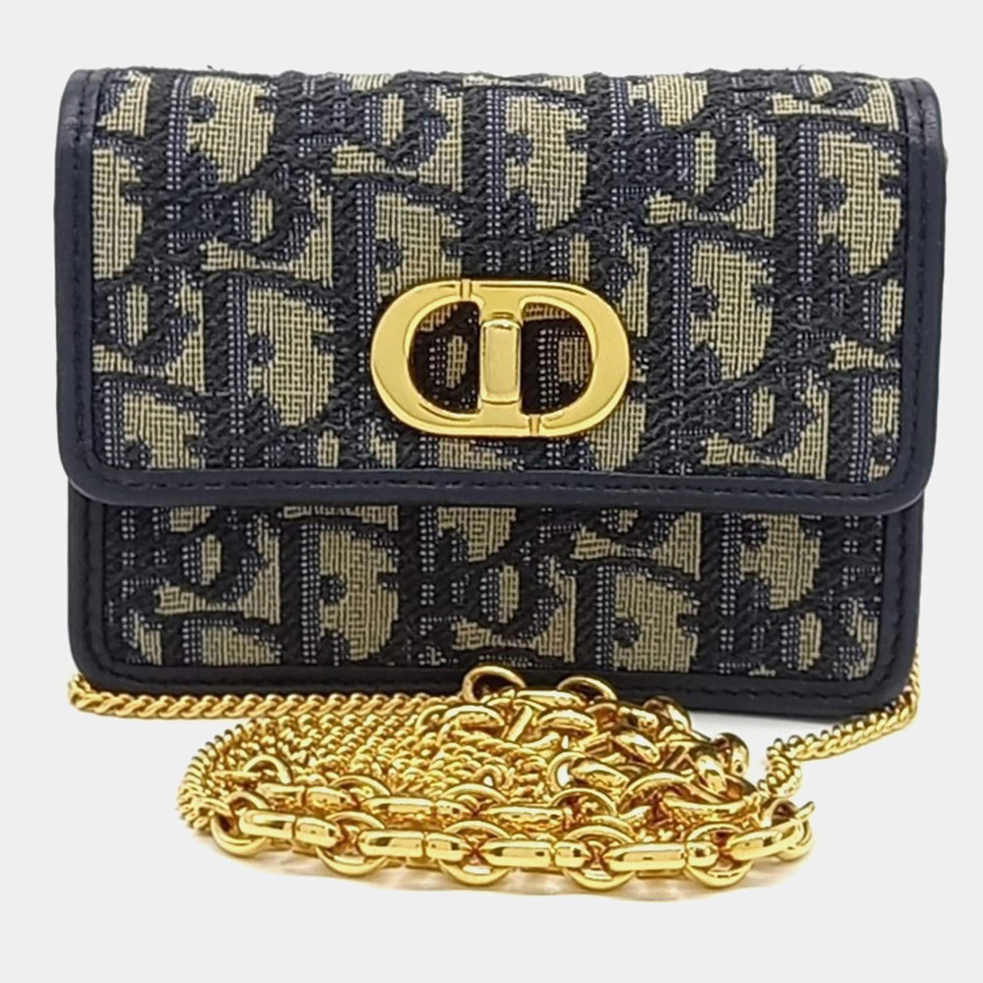 Pre Owned Dior Navy Blue Fabric Oblique Miss Caro Micro Crossbody Bag