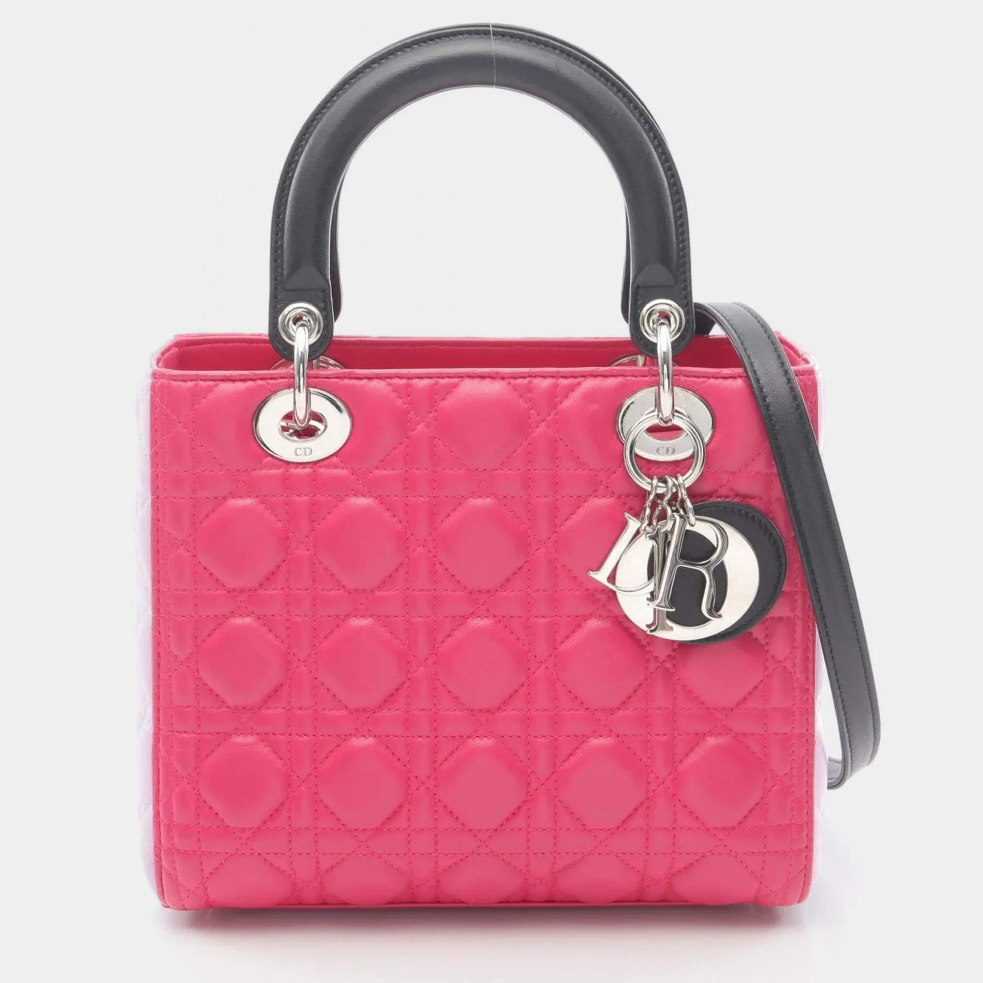 مملوكة مسبقًا حقيبة يد ليدي ديور جلد وردي وأسود