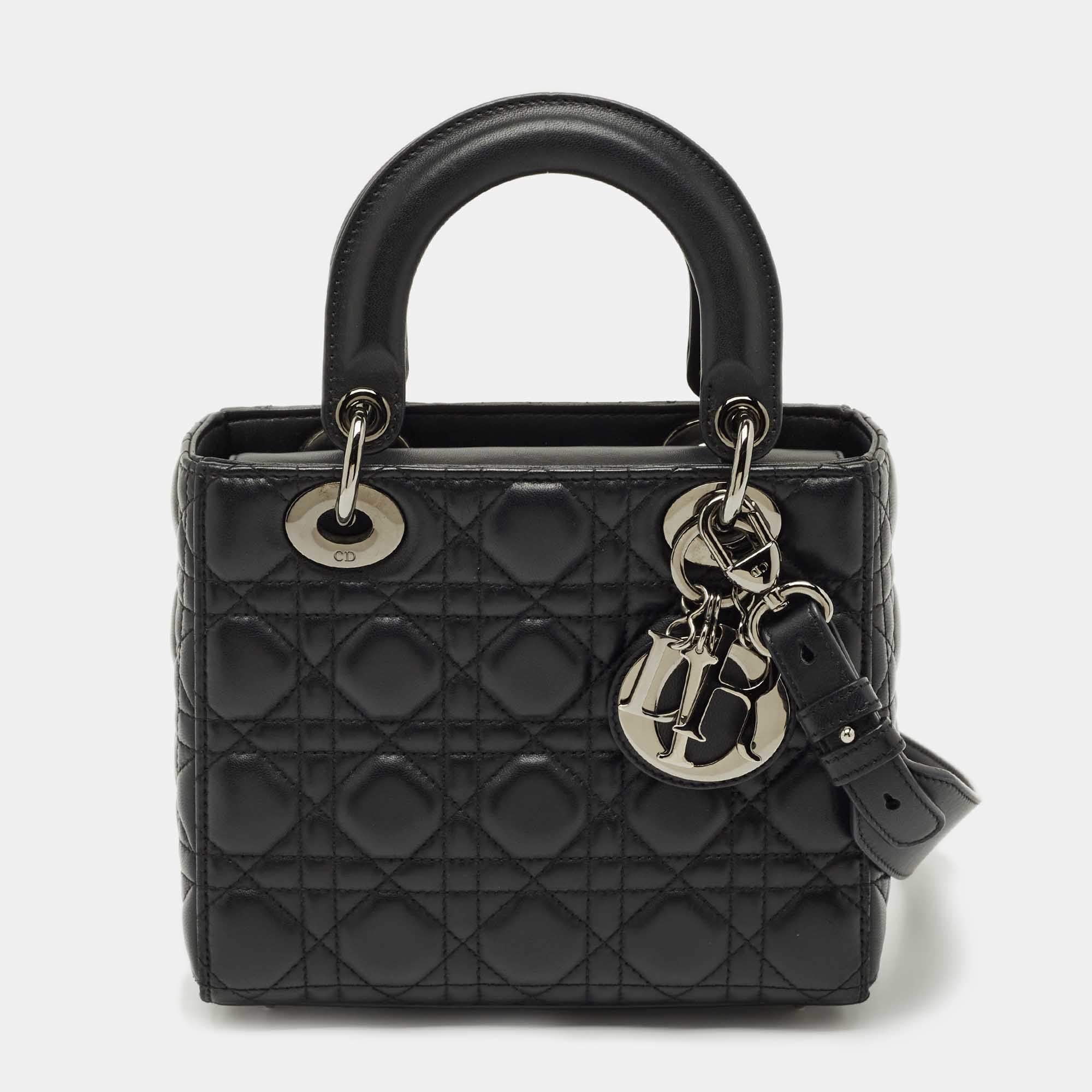 Pre Owned Dior Black Cannage Leather Small Lady Dior Tote