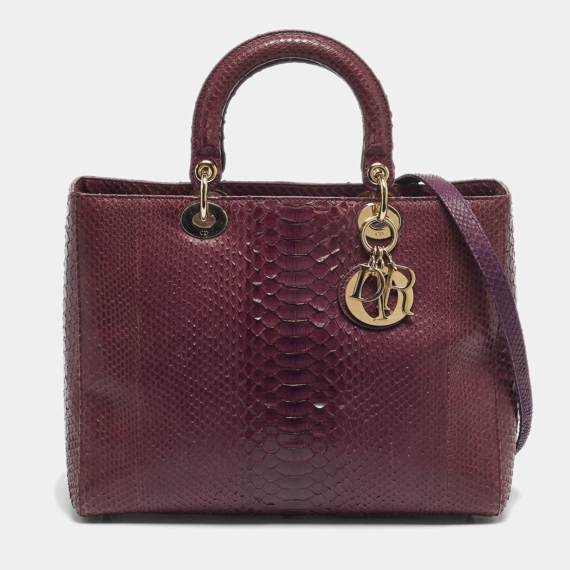 Pre Owned Dior Purple Python Large Lady Dior Tote