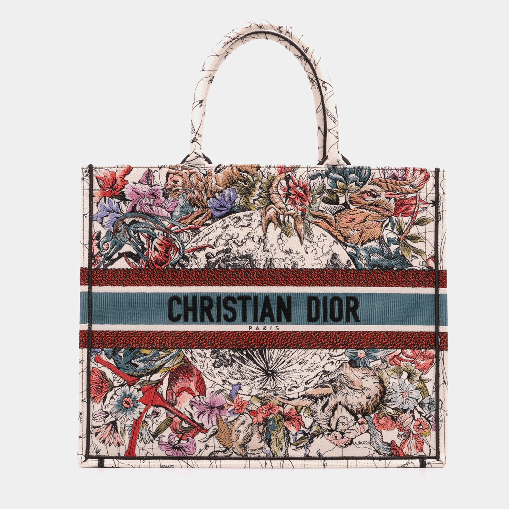 Pre Owned Dior Multicolor Large Embroidered Canvas Zodiac Book Tote