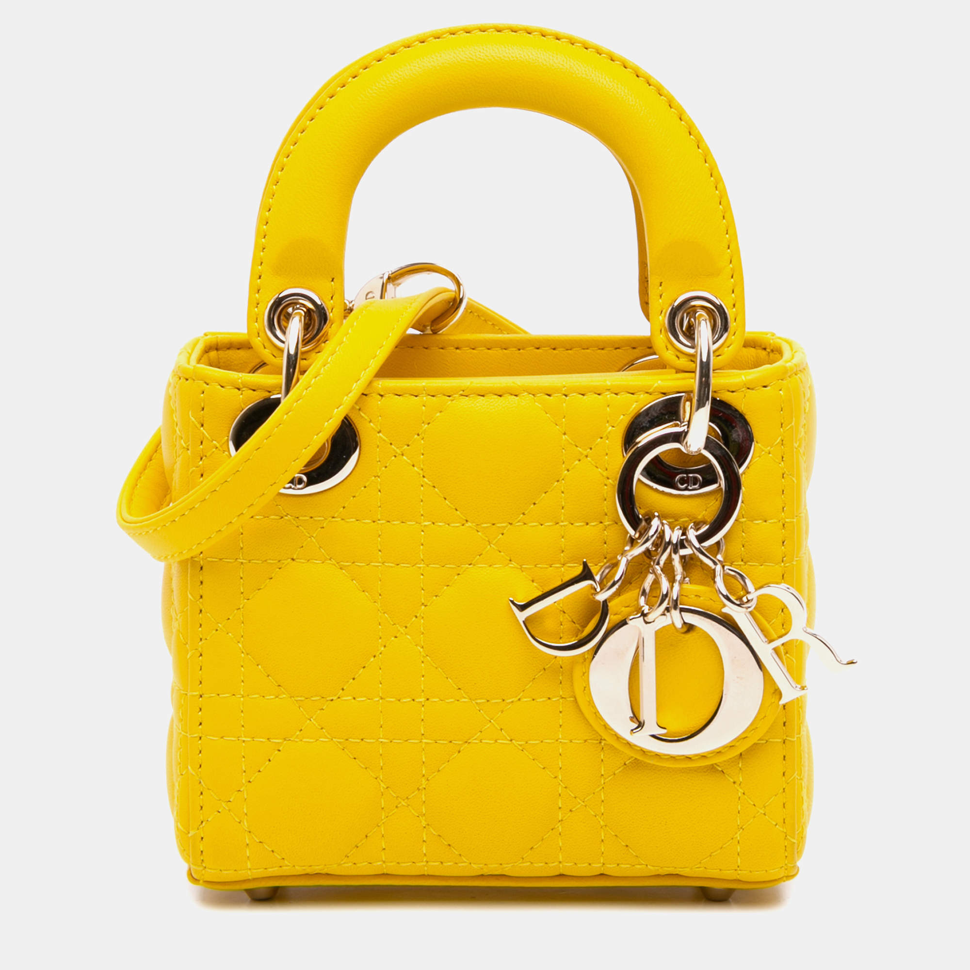 Pre Owned Dior Yellow Micro Lambskin Cannage Lady Dior
