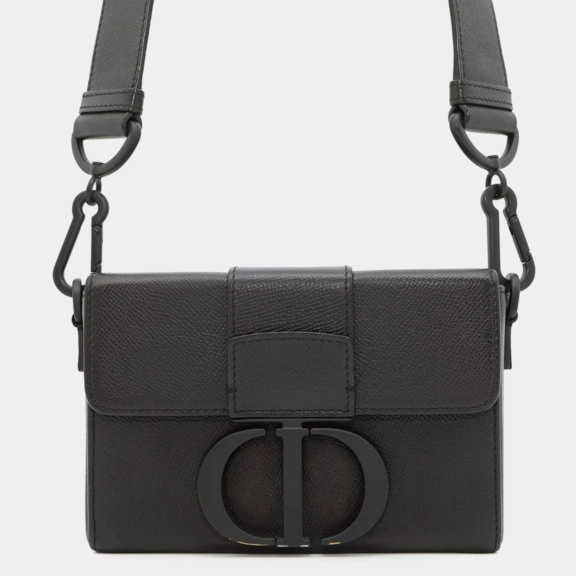 Pre Owned Dior Montaigne Black Leather Shoulder Bag